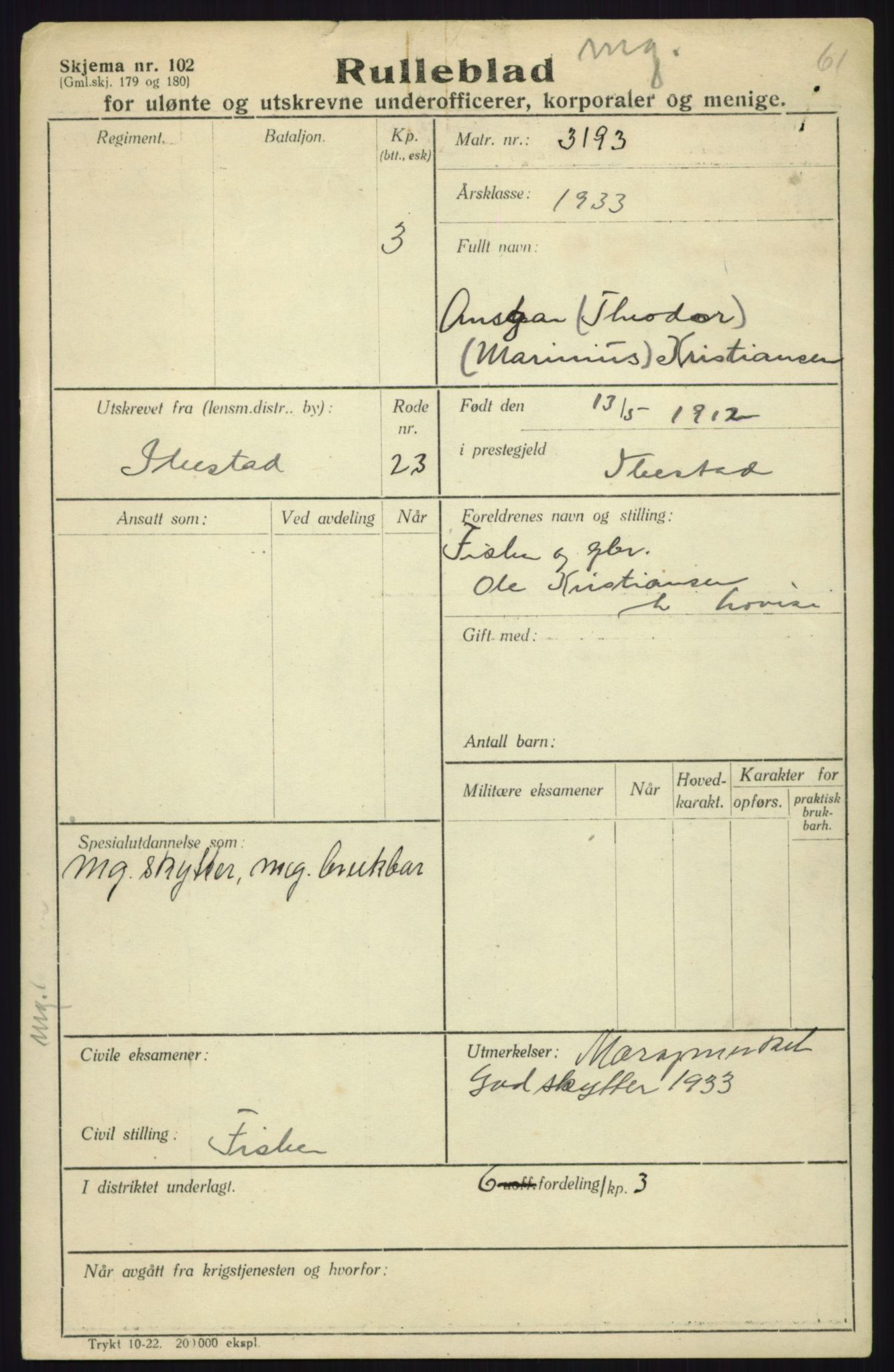 Forsvaret, Troms infanteriregiment nr. 16, AV/RA-RAFA-3146/P/Pa/L0017: Rulleblad for regimentets menige mannskaper, årsklasse 1933, 1933, p. 729