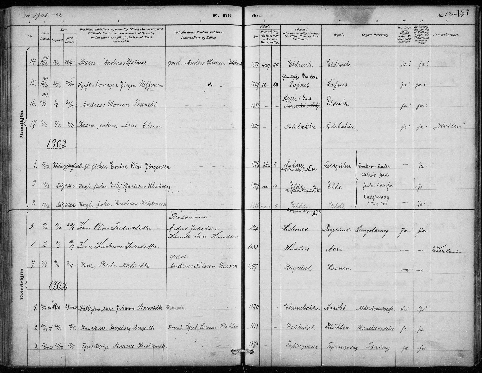 Davik sokneprestembete, AV/SAB-A-79701/H/Hab/Habc/L0002: Parish register (copy) no. C 2, 1889-1906, p. 197