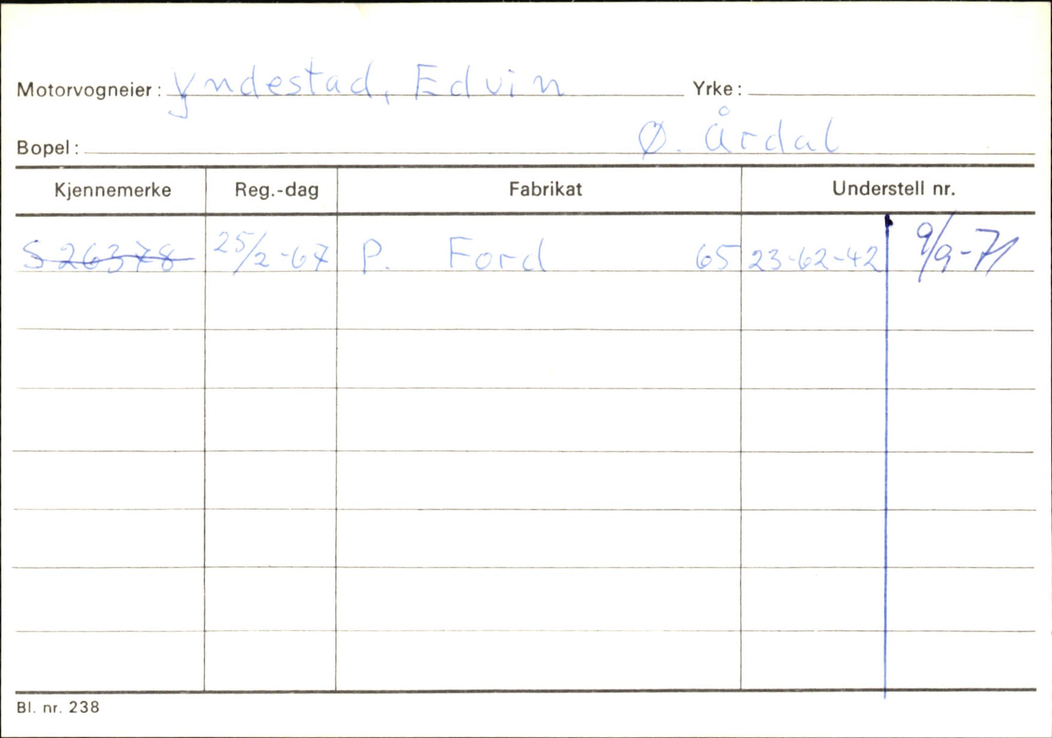 Statens vegvesen, Sogn og Fjordane vegkontor, AV/SAB-A-5301/4/F/L0146: Registerkort Årdal R-Å samt diverse kort, 1945-1975, p. 1376