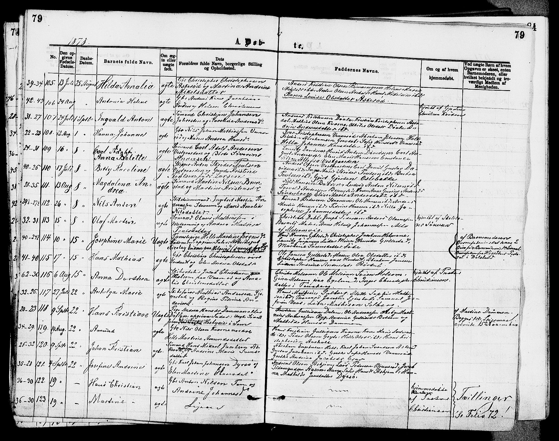 Stokke kirkebøker, SAKO/A-320/F/Fa/L0009: Parish register (official) no. I 9, 1872-1883, p. 79