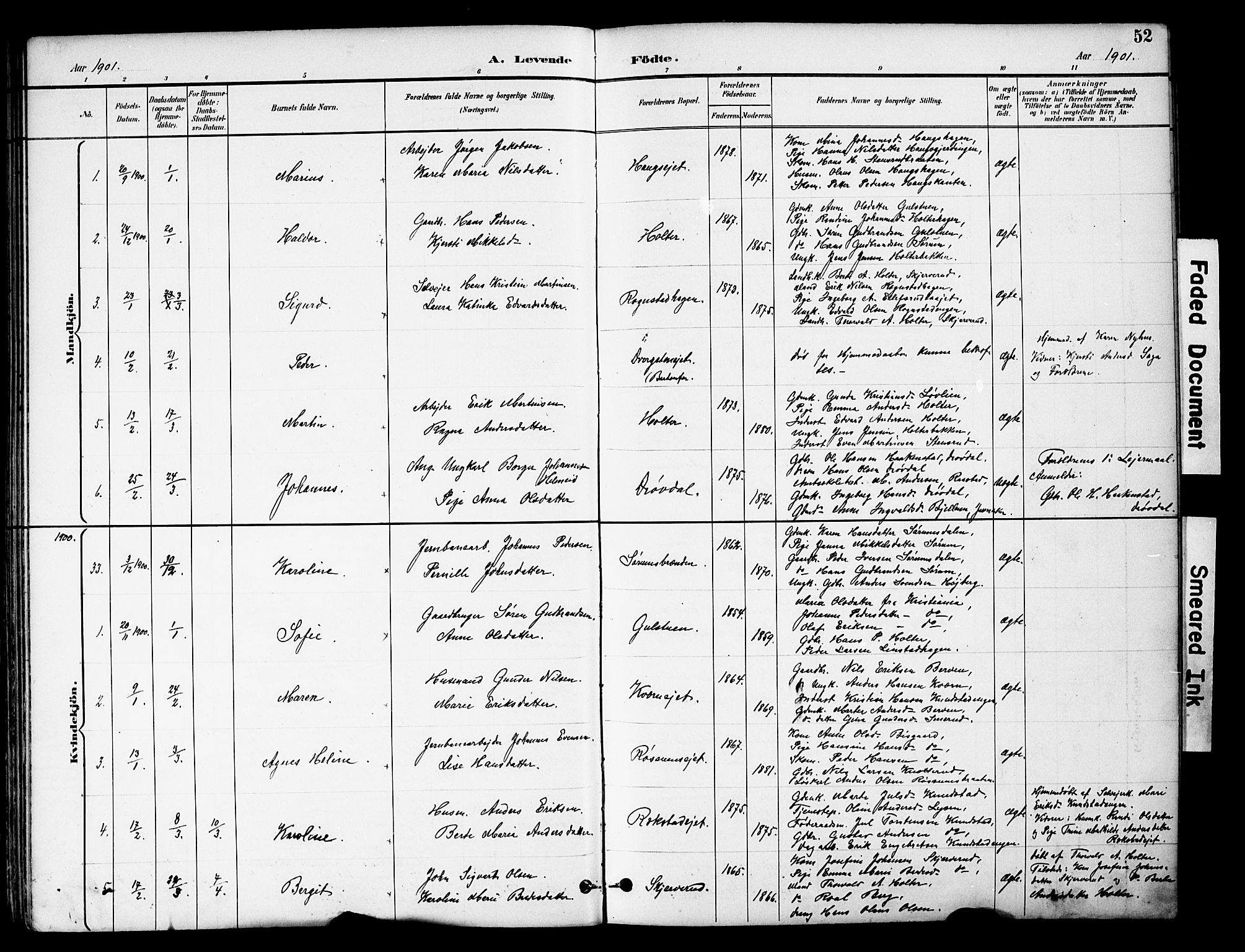 Brandbu prestekontor, SAH/PREST-114/H/Ha/Hab/L0006: Parish register (copy) no. 6, 1893-1902, p. 52