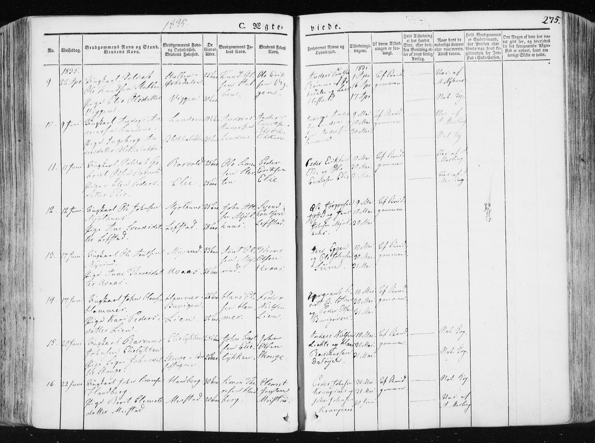 Ministerialprotokoller, klokkerbøker og fødselsregistre - Sør-Trøndelag, SAT/A-1456/665/L0771: Parish register (official) no. 665A06, 1830-1856, p. 275