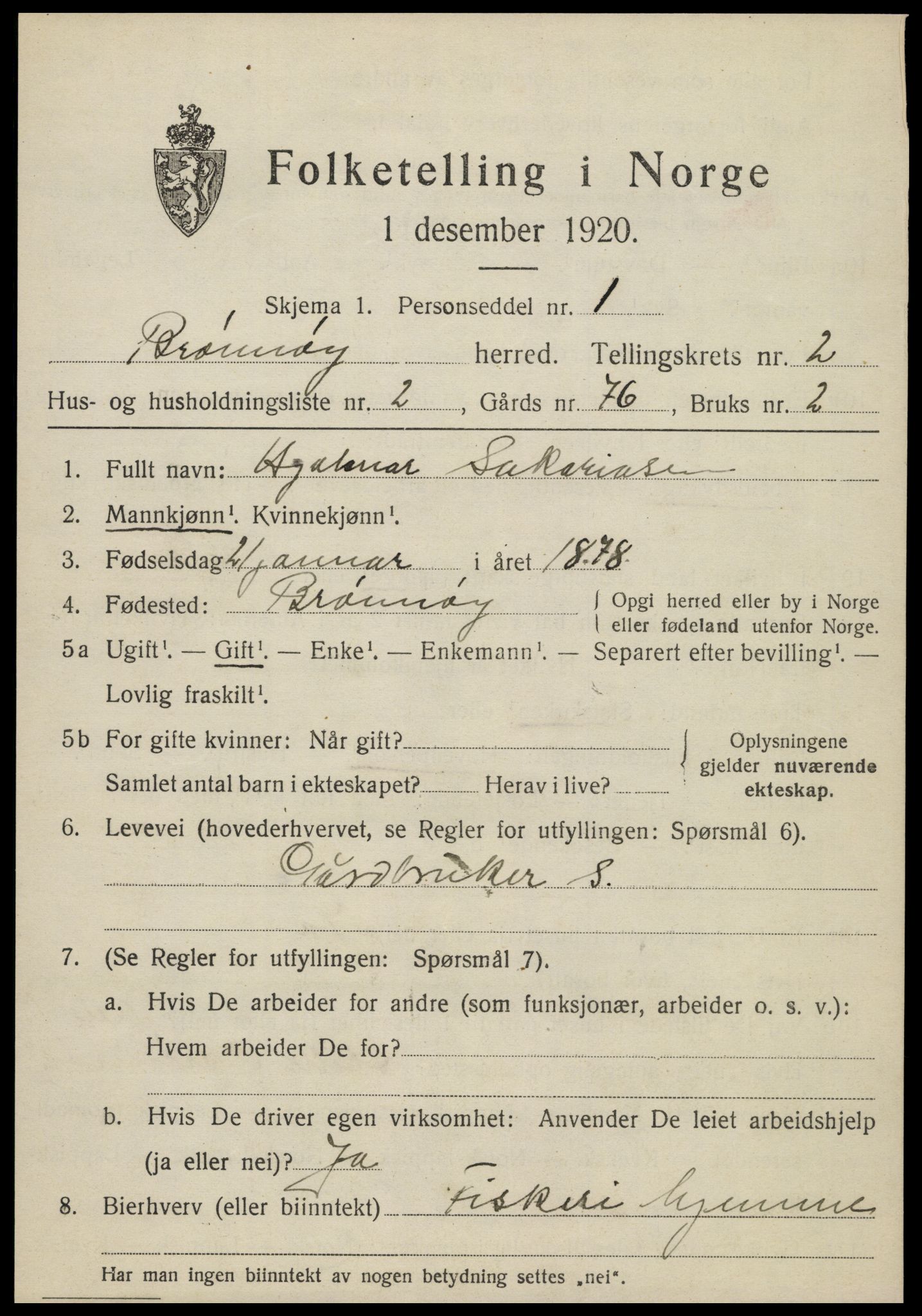 SAT, 1920 census for Brønnøy, 1920, p. 1864