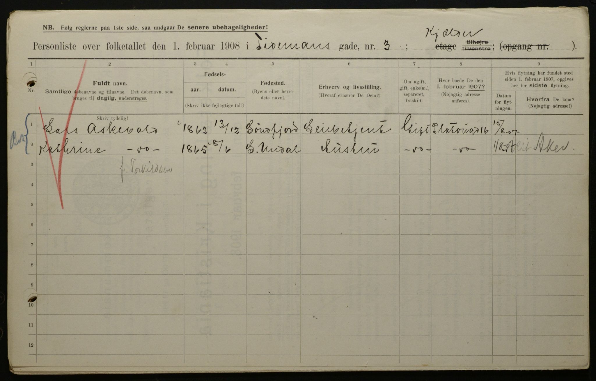 OBA, Municipal Census 1908 for Kristiania, 1908, p. 100115