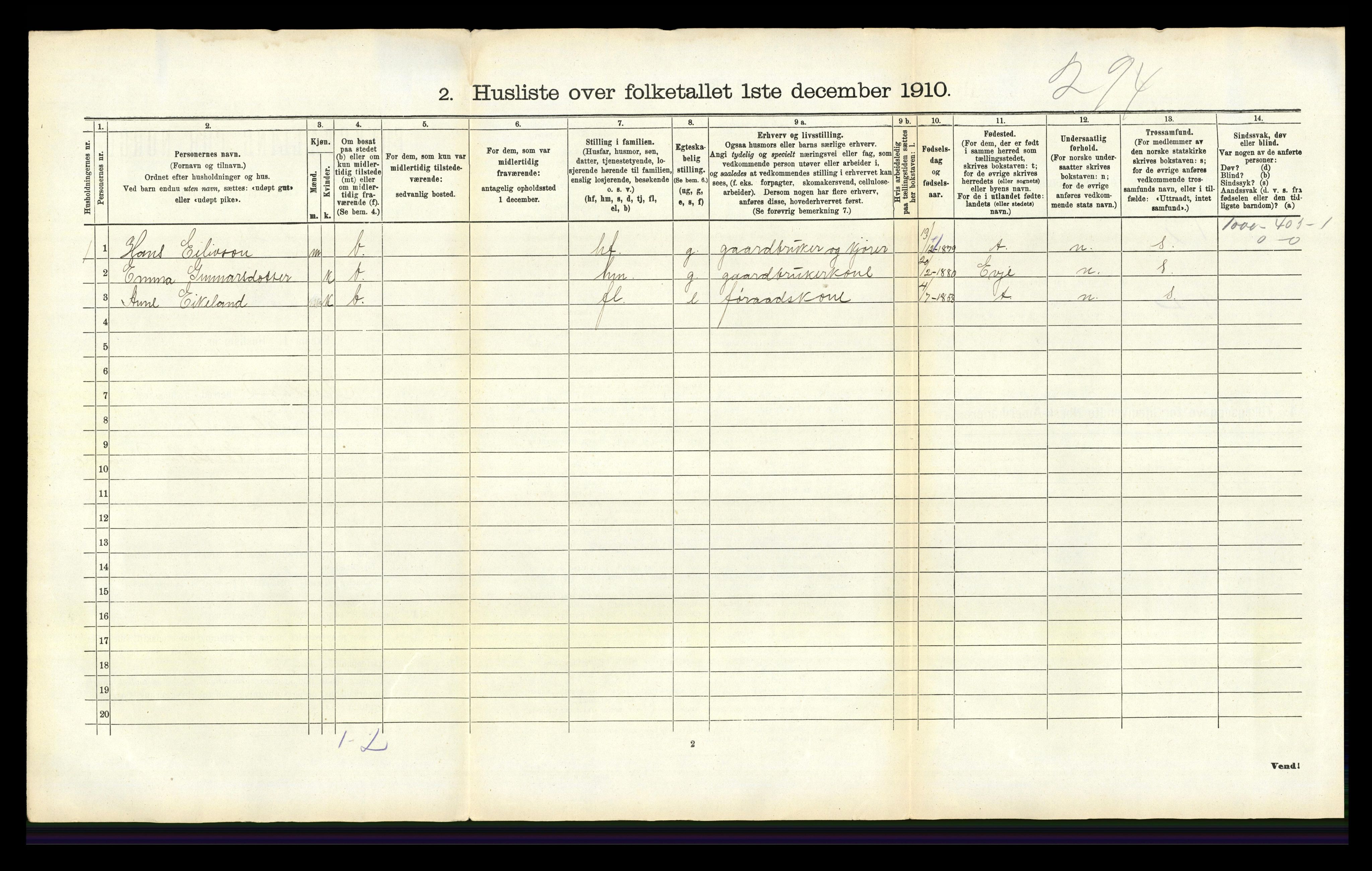 RA, 1910 census for Iveland, 1910, p. 350