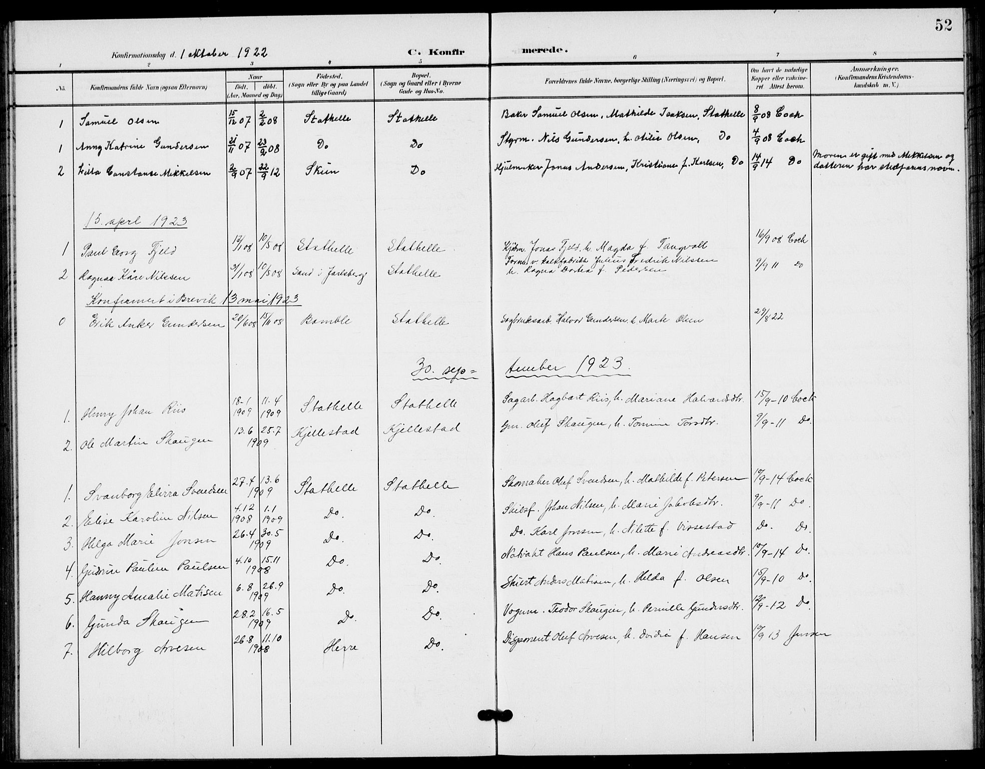 Bamble kirkebøker, AV/SAKO-A-253/G/Gb/L0002: Parish register (copy) no. II 2, 1900-1925, p. 52