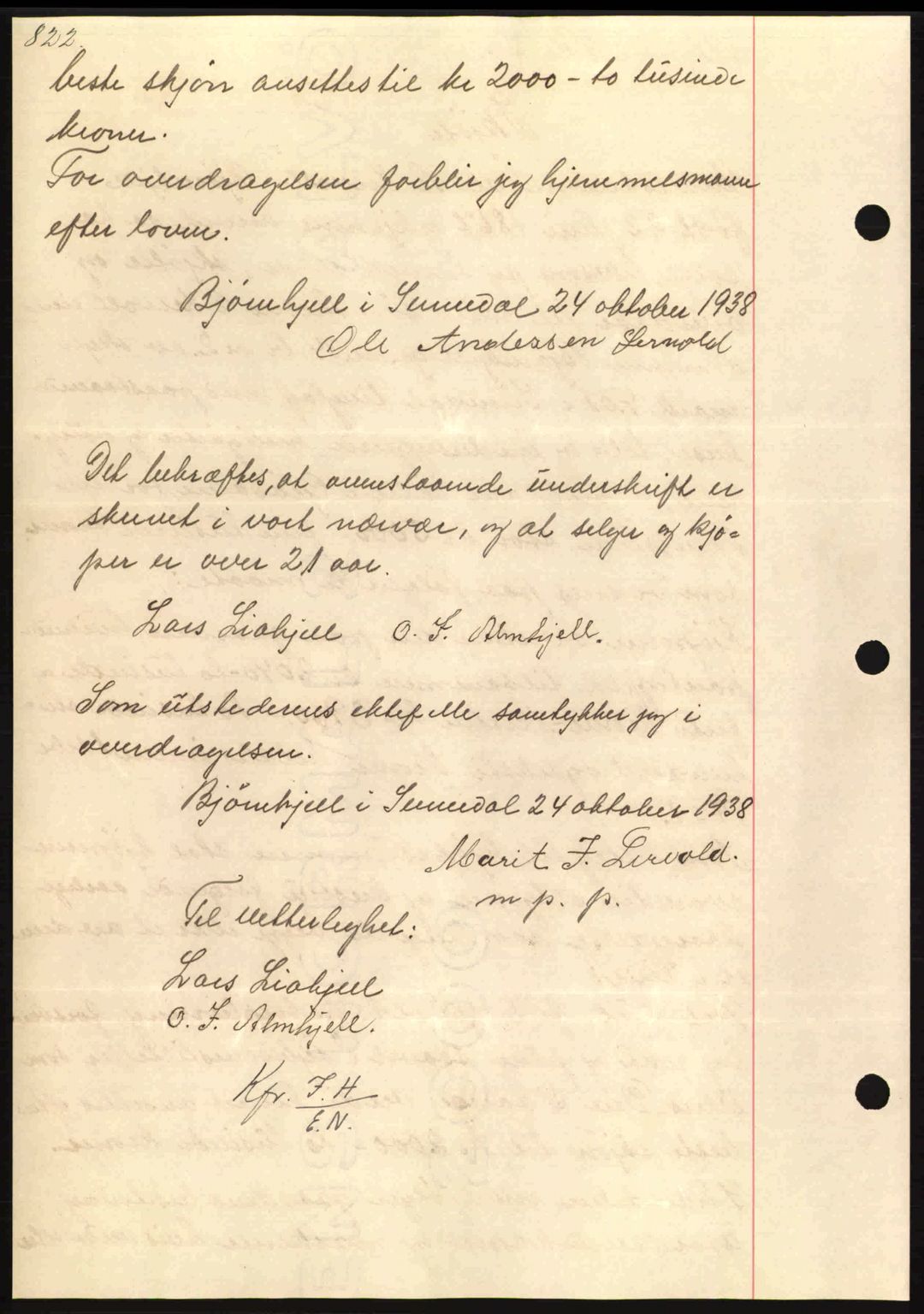 Nordmøre sorenskriveri, SAT/A-4132/1/2/2Ca: Mortgage book no. A84, 1938-1938, Diary no: : 2562/1938