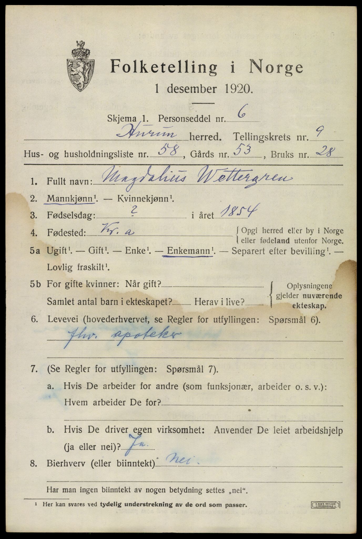 SAKO, 1920 census for Hurum, 1920, p. 12646