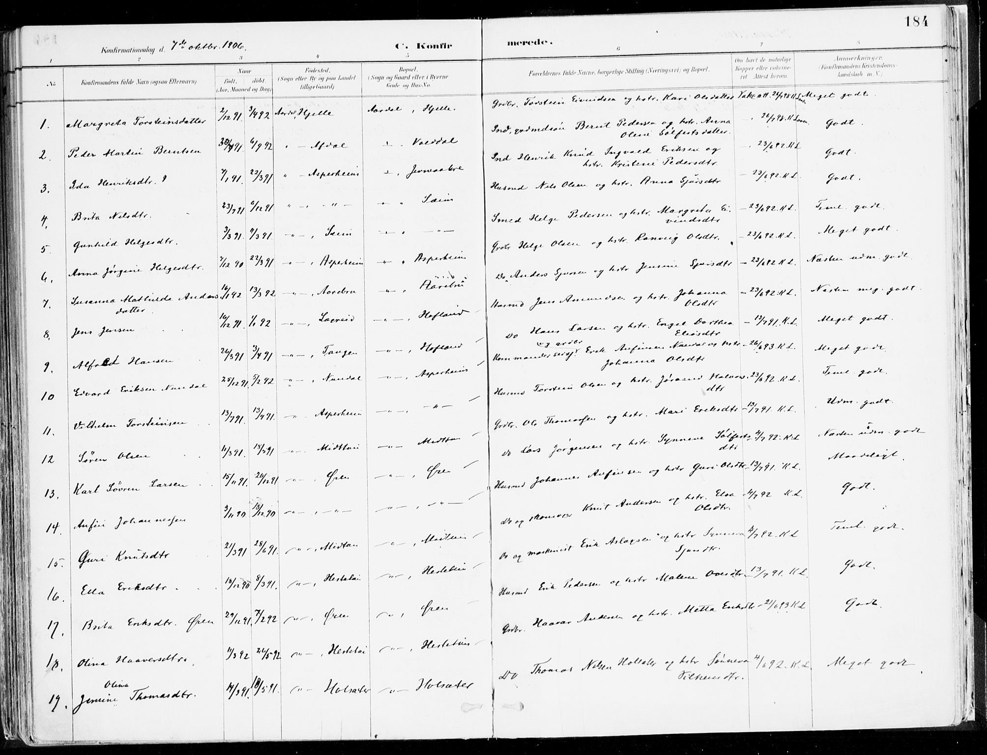 Årdal sokneprestembete, SAB/A-81701: Parish register (official) no. A 5, 1887-1917, p. 184