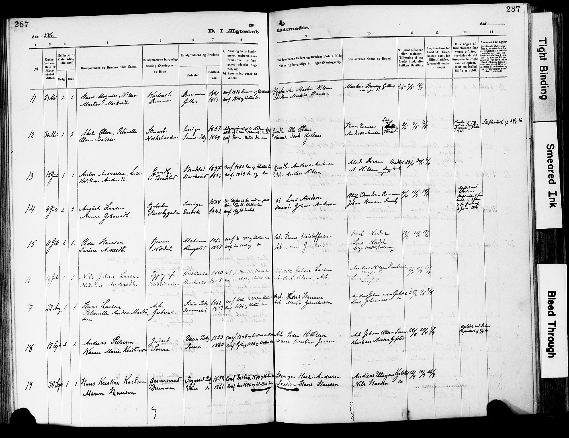 Lier kirkebøker, SAKO/A-230/F/Fa/L0015: Parish register (official) no. I 15, 1883-1894, p. 287