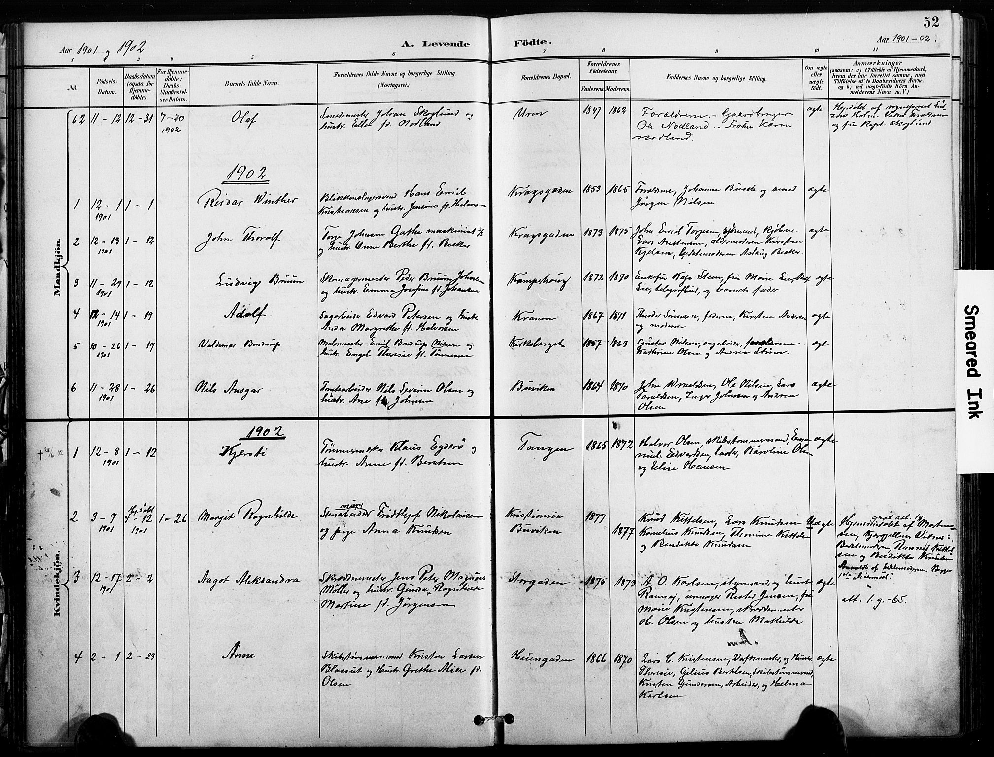 Risør sokneprestkontor, SAK/1111-0035/F/Fa/L0010: Parish register (official) no. A 10, 1896-1906, p. 52