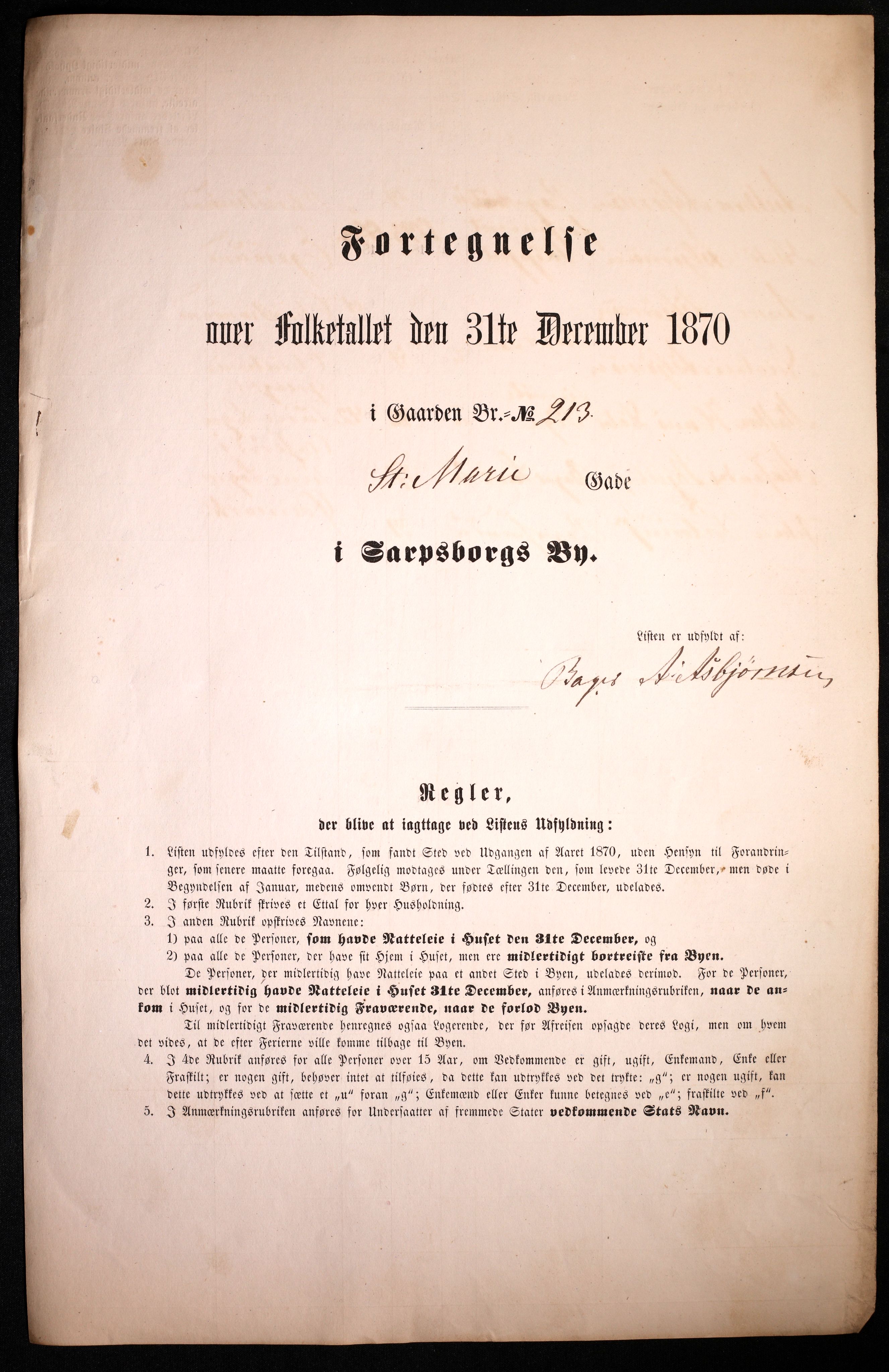 RA, 1870 census for 0102 Sarpsborg, 1870, p. 21