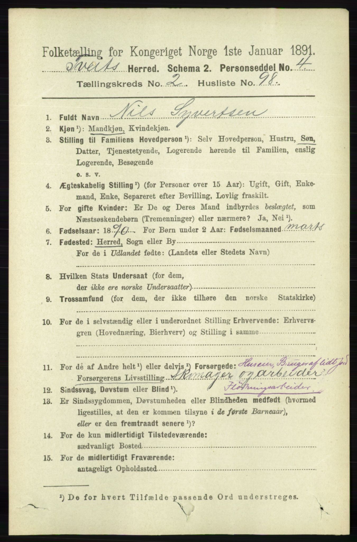 RA, 1891 census for 1013 Tveit, 1891, p. 1079