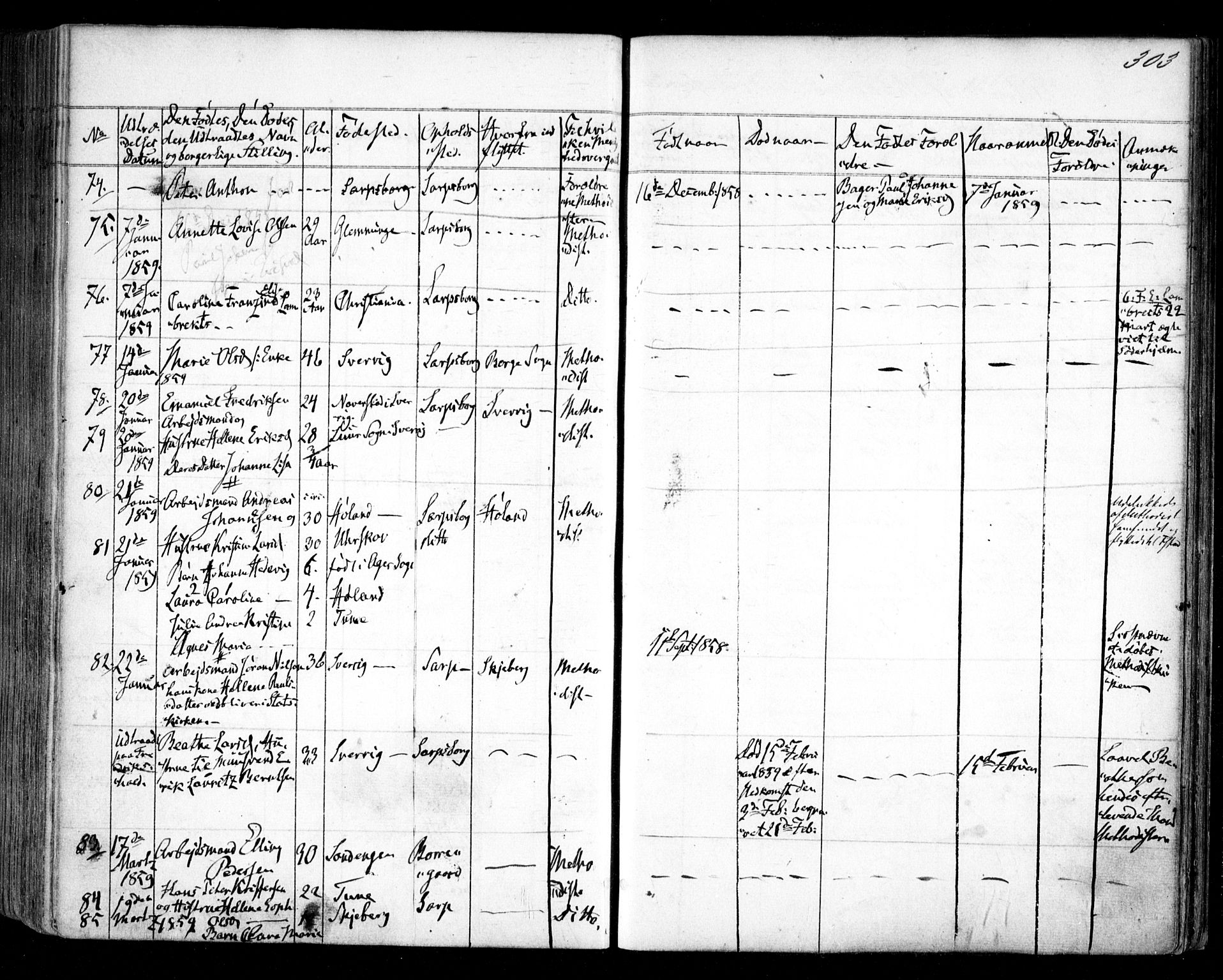 Tune prestekontor Kirkebøker, SAO/A-2007/F/Fa/L0012: Parish register (official) no. 12, 1856-1859, p. 303