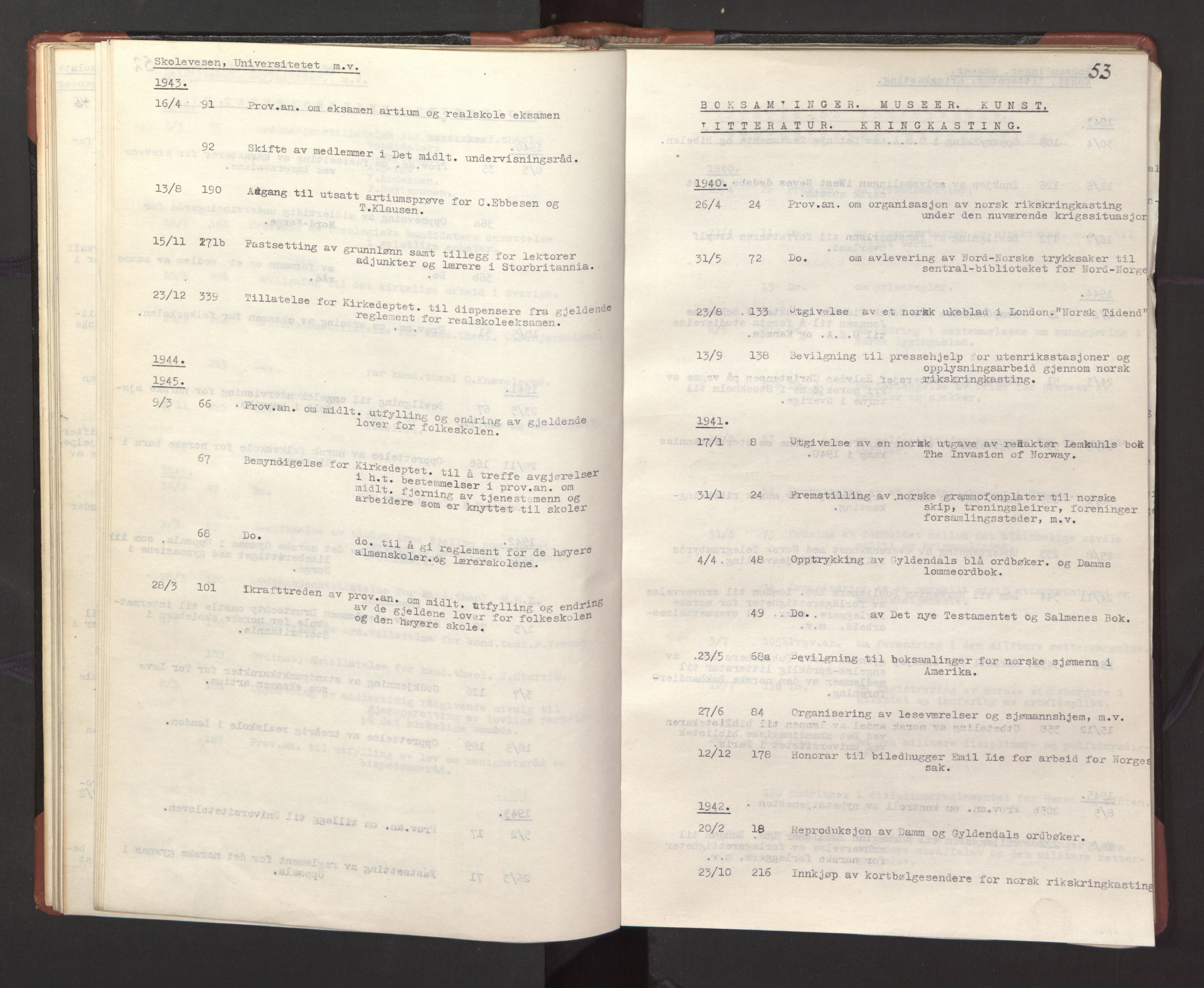 Statsrådssekretariatet, RA/S-1001/A/Ac/L0127: Register 9/4-25/5, 1940-1945, p. 58