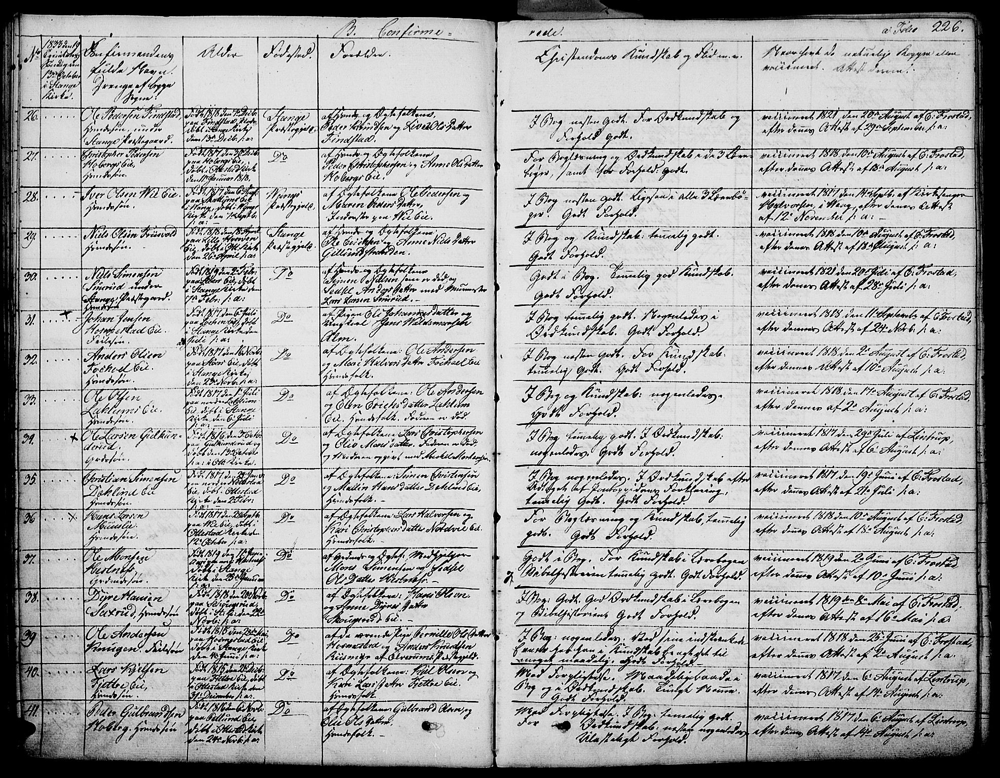 Stange prestekontor, SAH/PREST-002/K/L0009: Parish register (official) no. 9, 1826-1835, p. 226