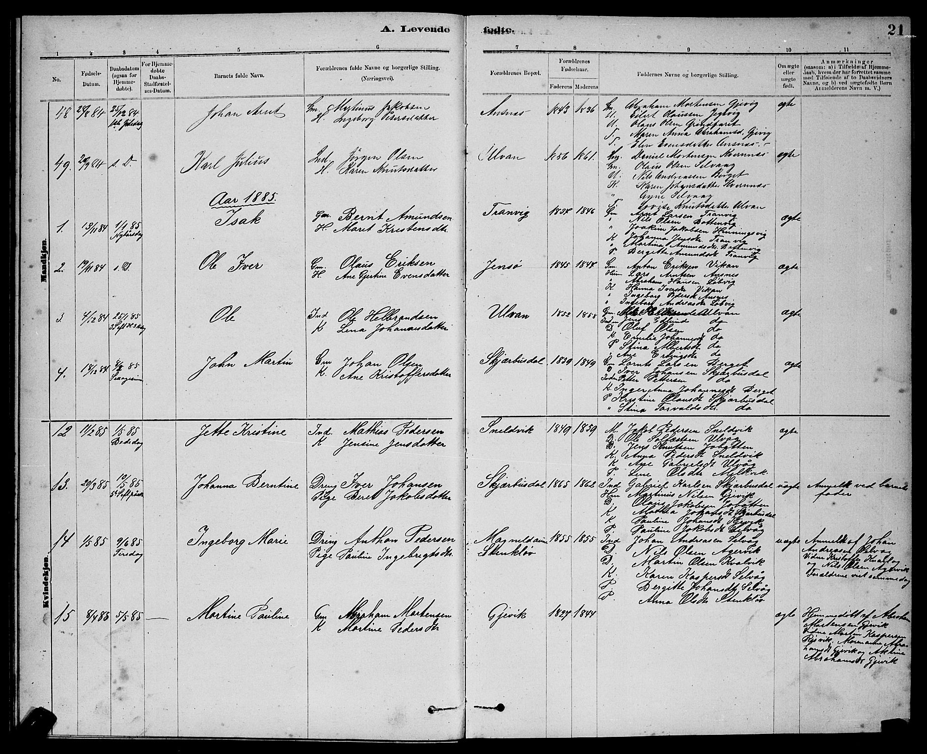 Ministerialprotokoller, klokkerbøker og fødselsregistre - Sør-Trøndelag, SAT/A-1456/637/L0562: Parish register (copy) no. 637C03, 1883-1898, p. 21