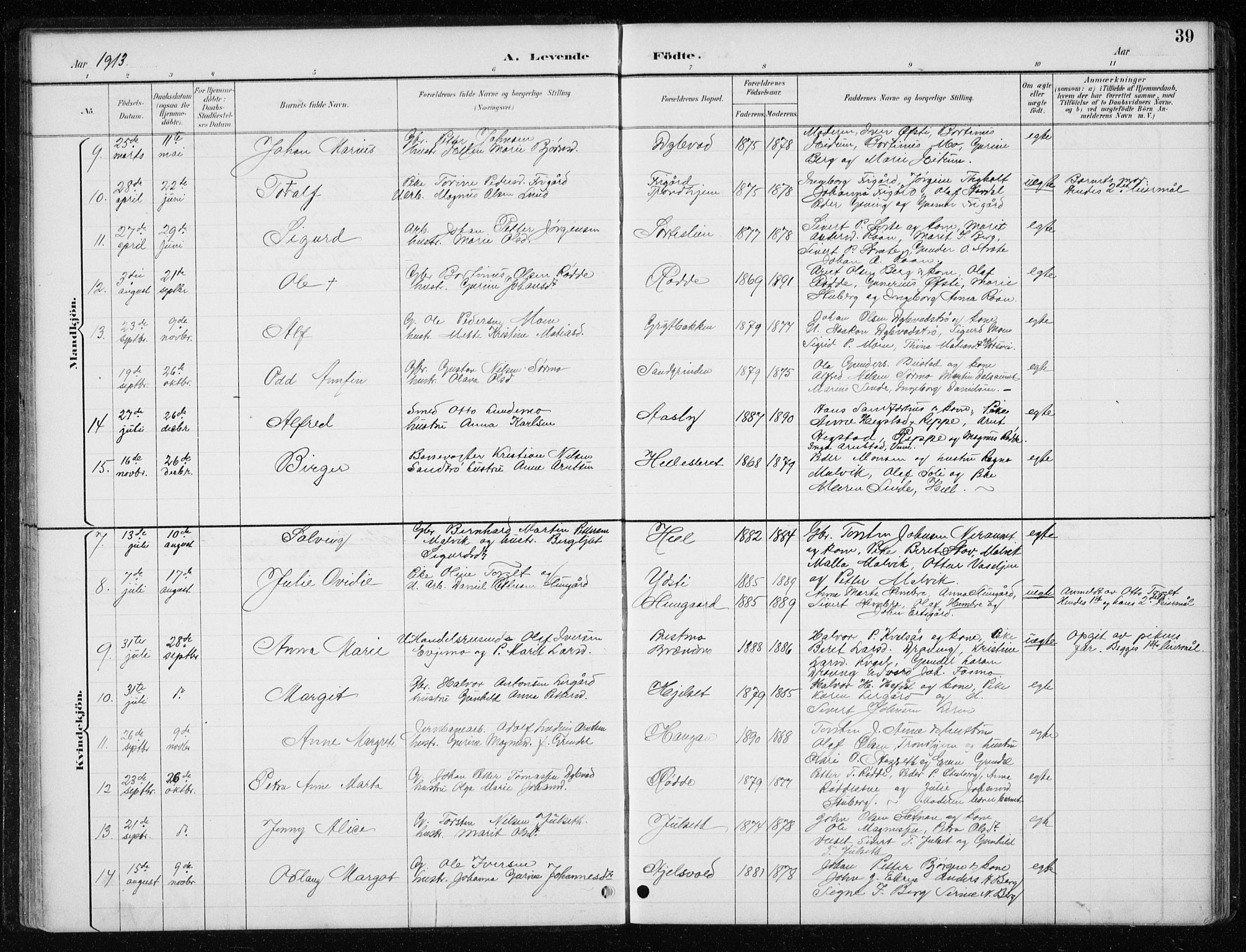 Ministerialprotokoller, klokkerbøker og fødselsregistre - Nord-Trøndelag, SAT/A-1458/710/L0096: Parish register (copy) no. 710C01, 1892-1925, p. 39