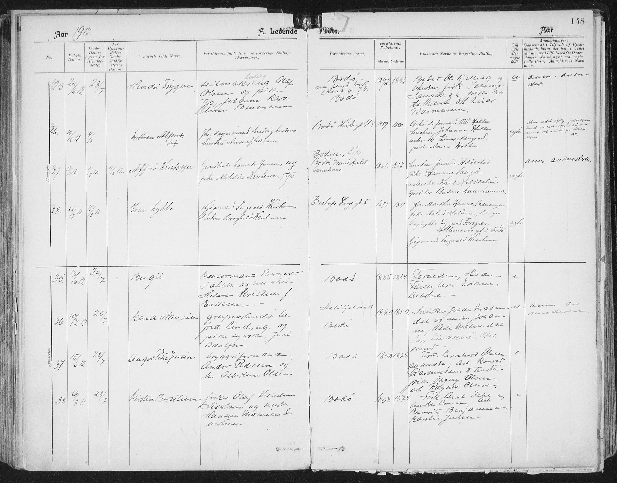 Ministerialprotokoller, klokkerbøker og fødselsregistre - Nordland, AV/SAT-A-1459/801/L0011: Parish register (official) no. 801A11, 1900-1916, p. 148