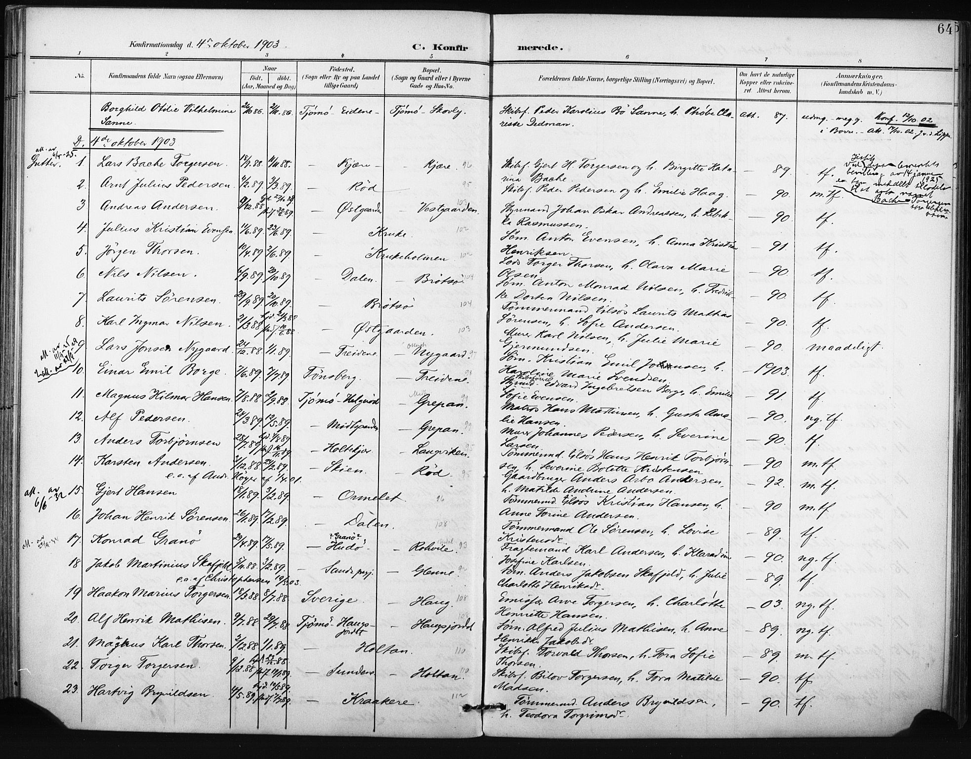 Tjøme kirkebøker, AV/SAKO-A-328/F/Fa/L0005: Parish register (official) no. I 5, 1901-1909, p. 64