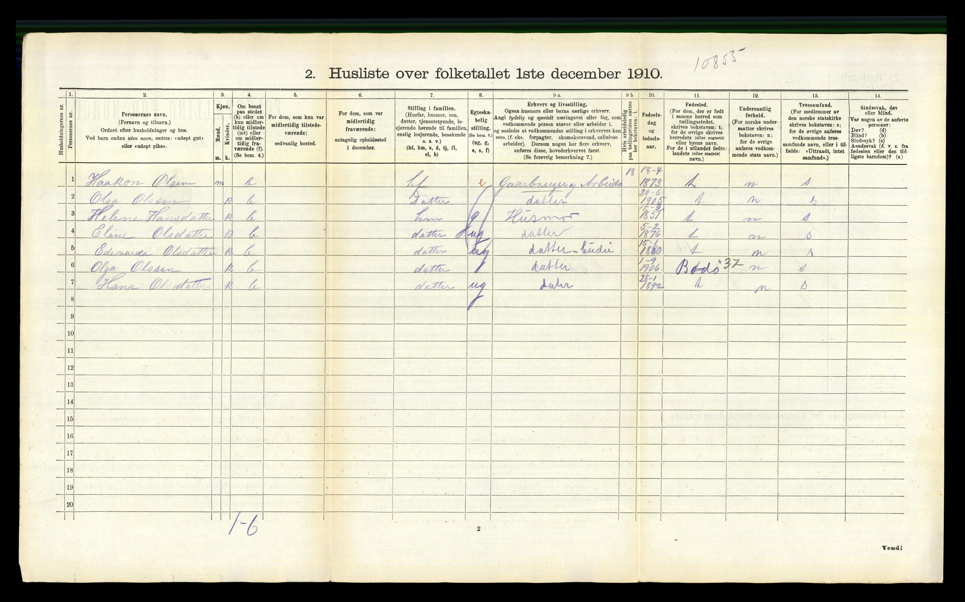 RA, 1910 census for Fauske, 1910, p. 1567