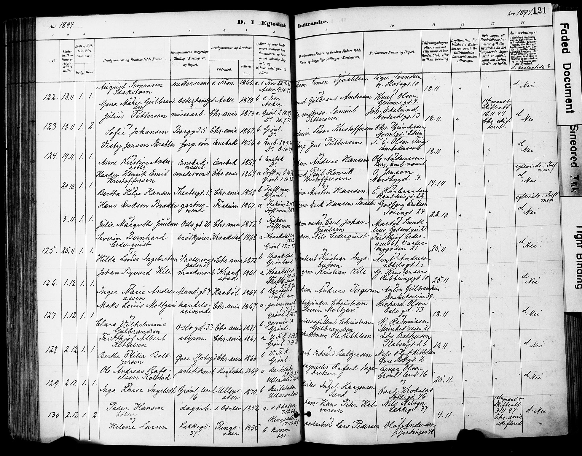 Grønland prestekontor Kirkebøker, AV/SAO-A-10848/F/Fa/L0013: Parish register (official) no. 13, 1887-1906, p. 121