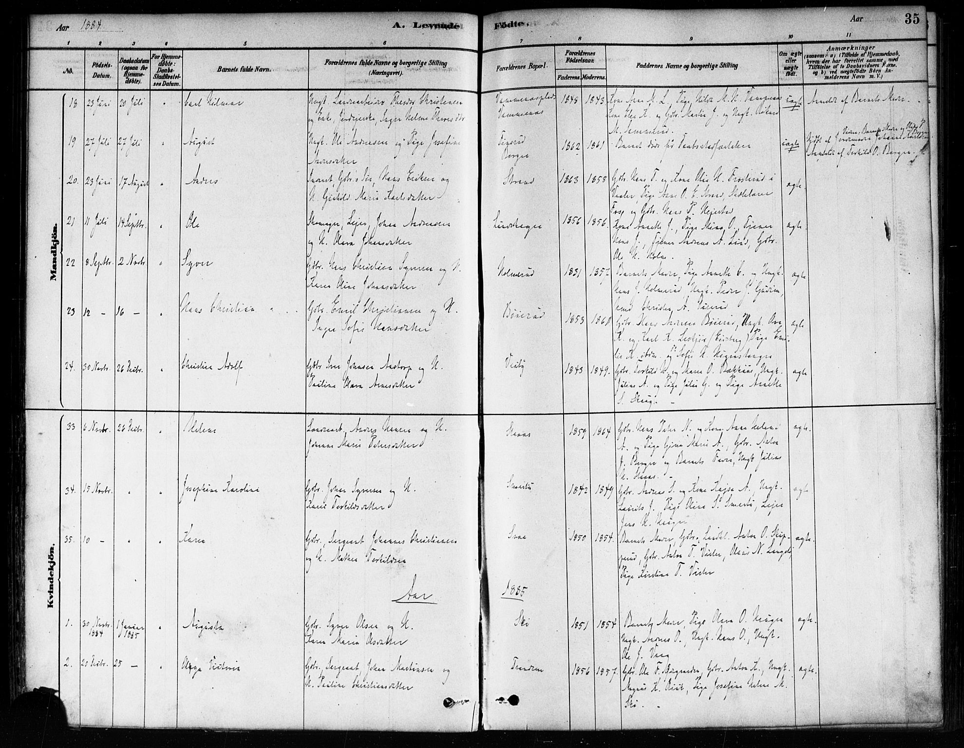 Skiptvet prestekontor Kirkebøker, AV/SAO-A-20009/F/Fa/L0009: Parish register (official) no. 9, 1878-1900, p. 35