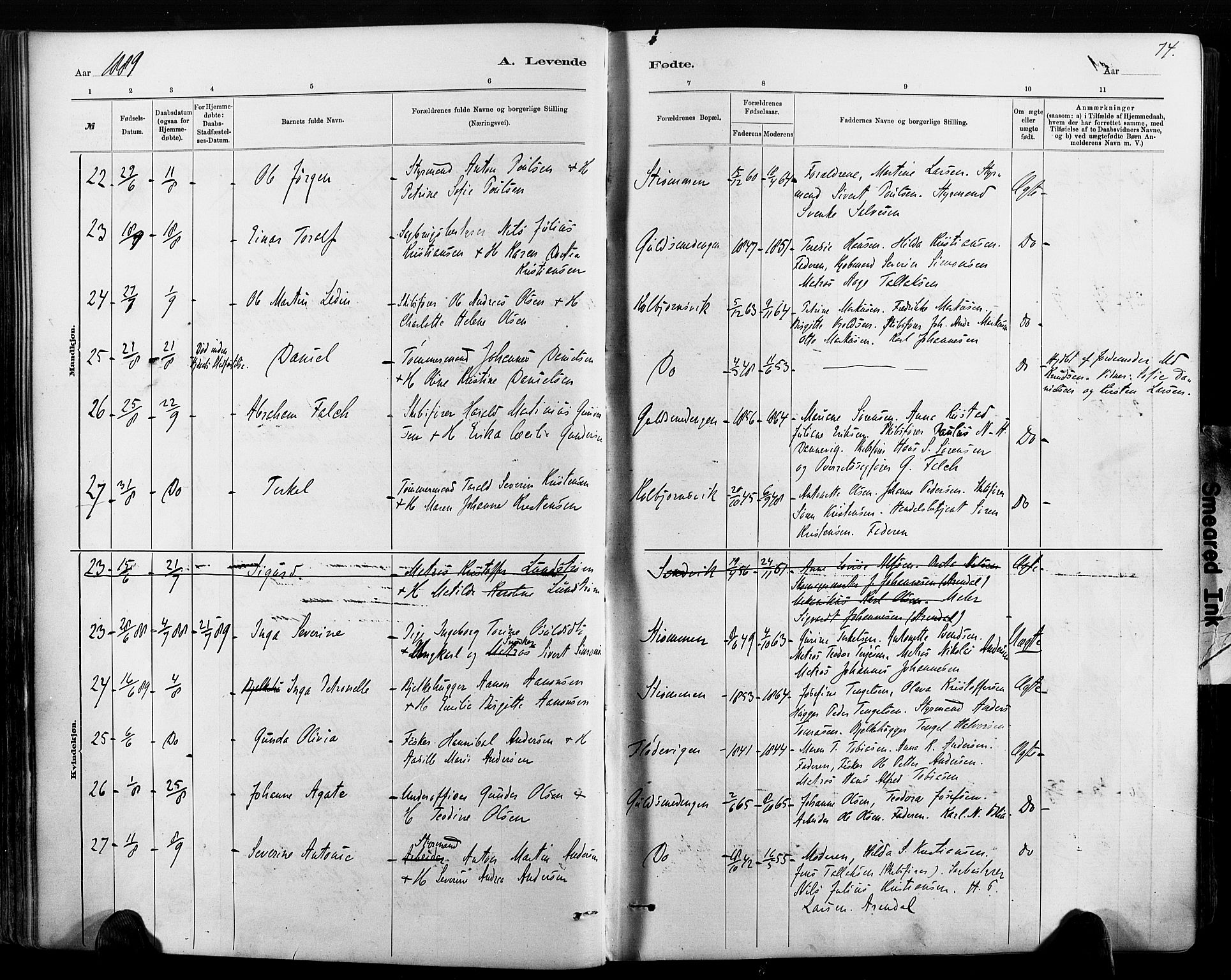 Hisøy sokneprestkontor, AV/SAK-1111-0020/F/Fa/L0003: Parish register (official) no. A 3, 1881-1894, p. 74