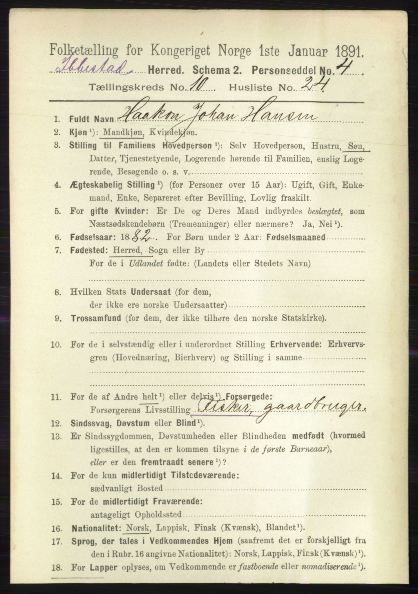 RA, 1891 census for 1917 Ibestad, 1891, p. 7023