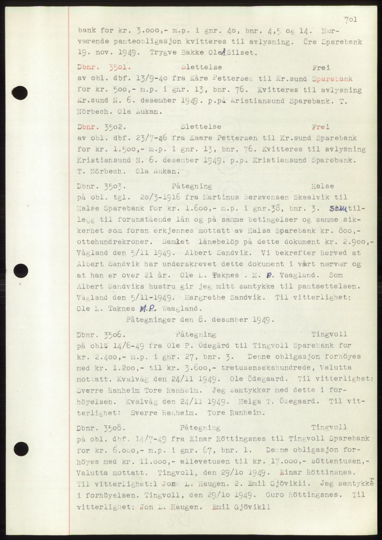 Nordmøre sorenskriveri, SAT/A-4132/1/2/2Ca: Mortgage book no. C82b, 1946-1951, Diary no: : 3501/1949