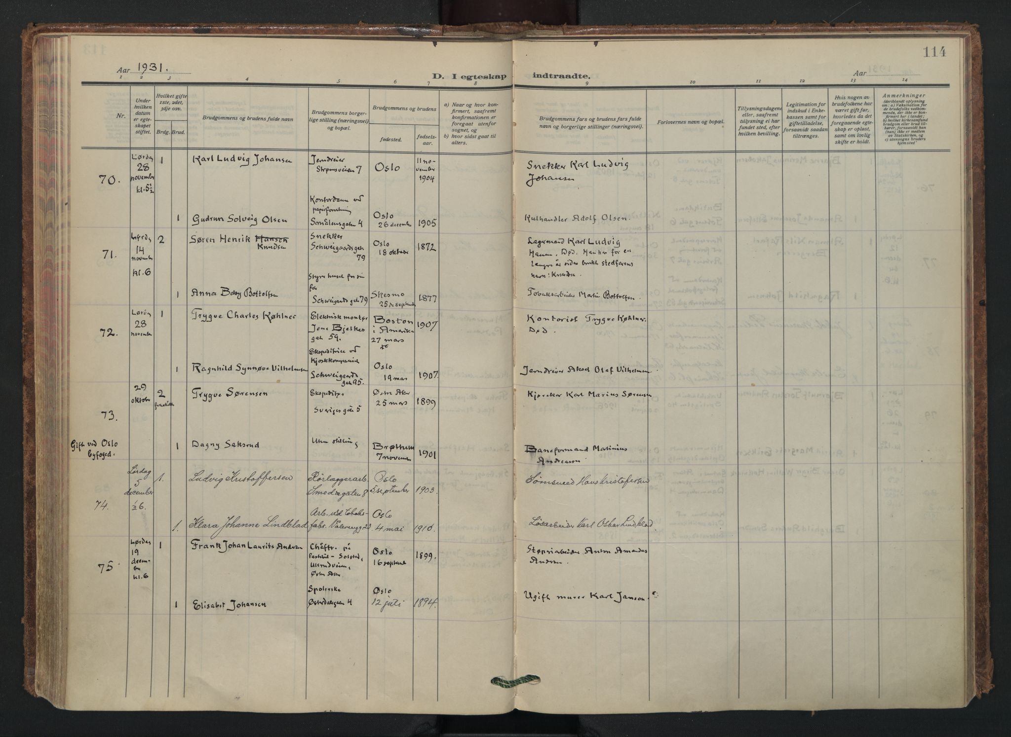 Vålerengen prestekontor Kirkebøker, AV/SAO-A-10878/F/Fa/L0005: Parish register (official) no. 5, 1924-1936, p. 114