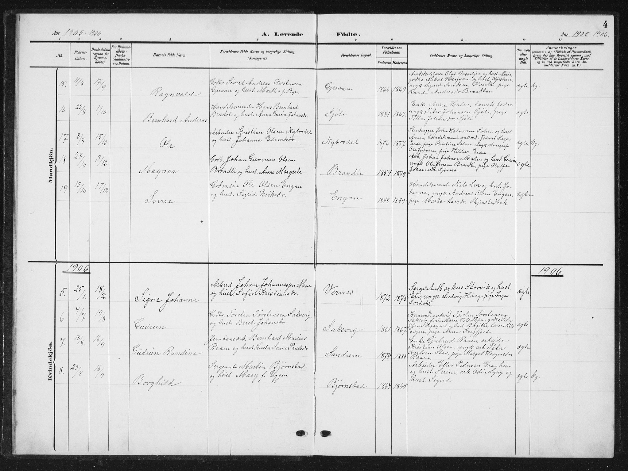 Ministerialprotokoller, klokkerbøker og fødselsregistre - Sør-Trøndelag, SAT/A-1456/616/L0424: Parish register (copy) no. 616C07, 1904-1940, p. 4