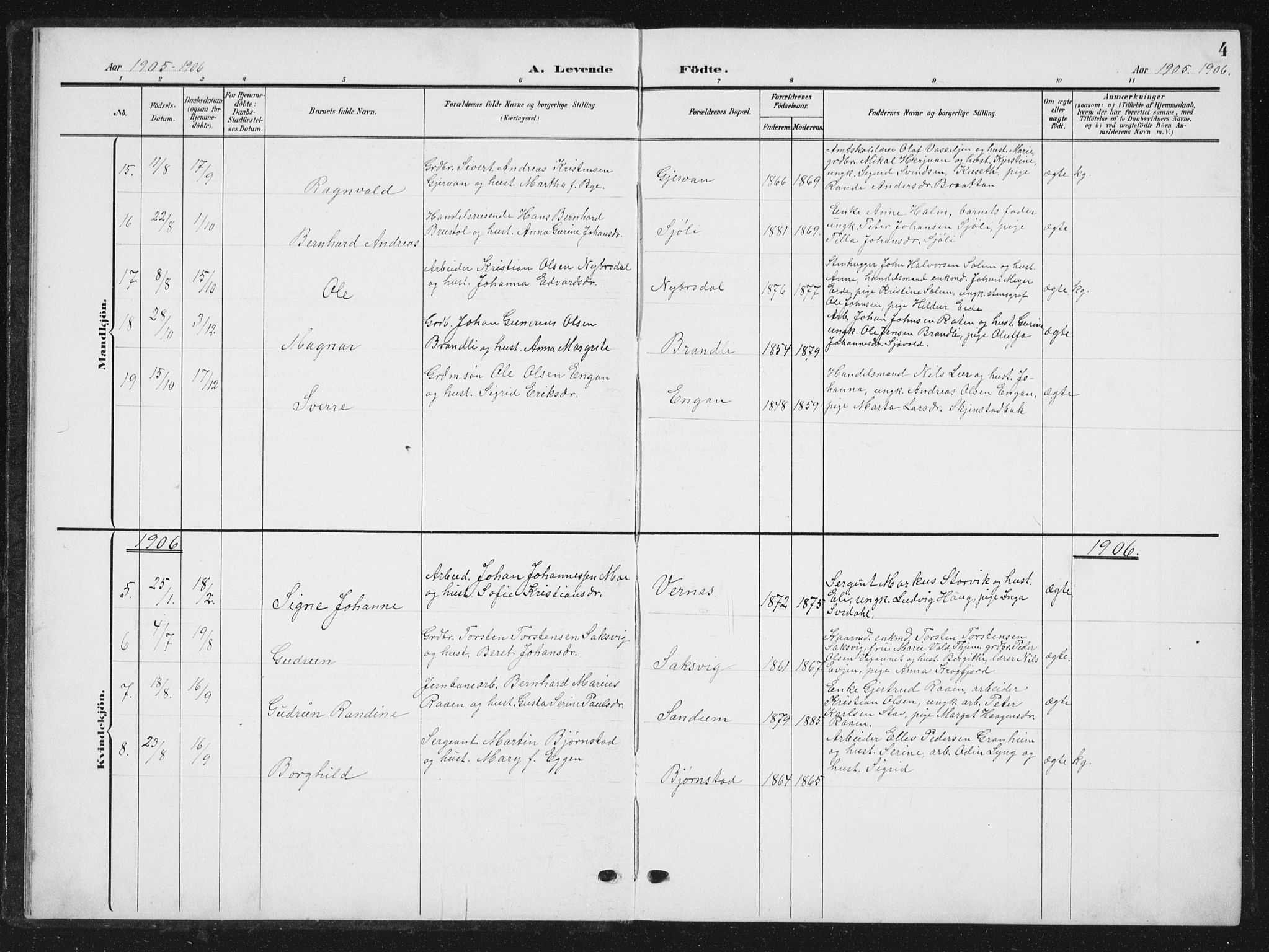 Ministerialprotokoller, klokkerbøker og fødselsregistre - Sør-Trøndelag, AV/SAT-A-1456/616/L0424: Parish register (copy) no. 616C07, 1904-1940, p. 4