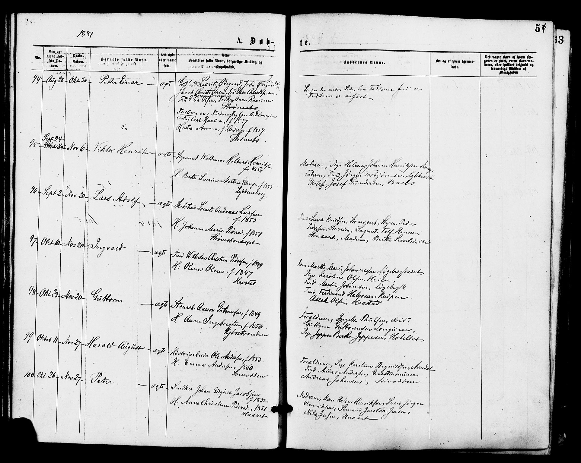 Barbu sokneprestkontor, AV/SAK-1111-0003/F/Fa/L0001: Parish register (official) no. A 1 /1, 1878-1883, p. 57