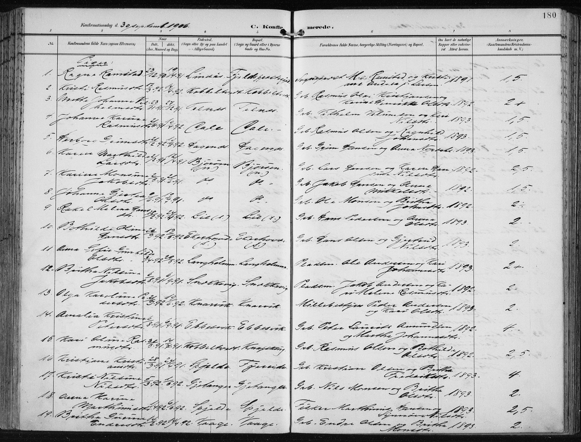 Fjell sokneprestembete, SAB/A-75301/H/Haa: Parish register (official) no. A  9, 1899-1910, p. 180