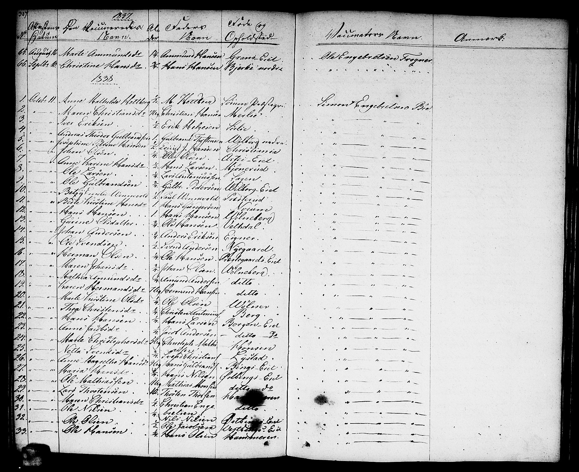 Sørum prestekontor Kirkebøker, AV/SAO-A-10303/F/Fa/L0004: Parish register (official) no. I 4, 1829-1845, p. 327