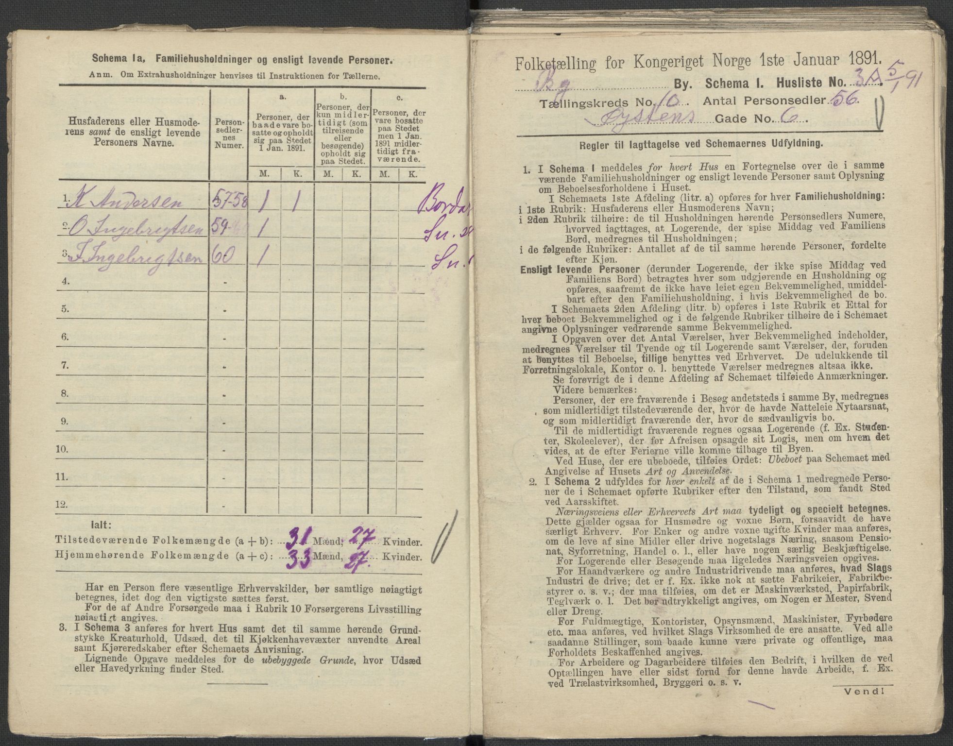 RA, 1891 Census for 1301 Bergen, 1891, p. 1599