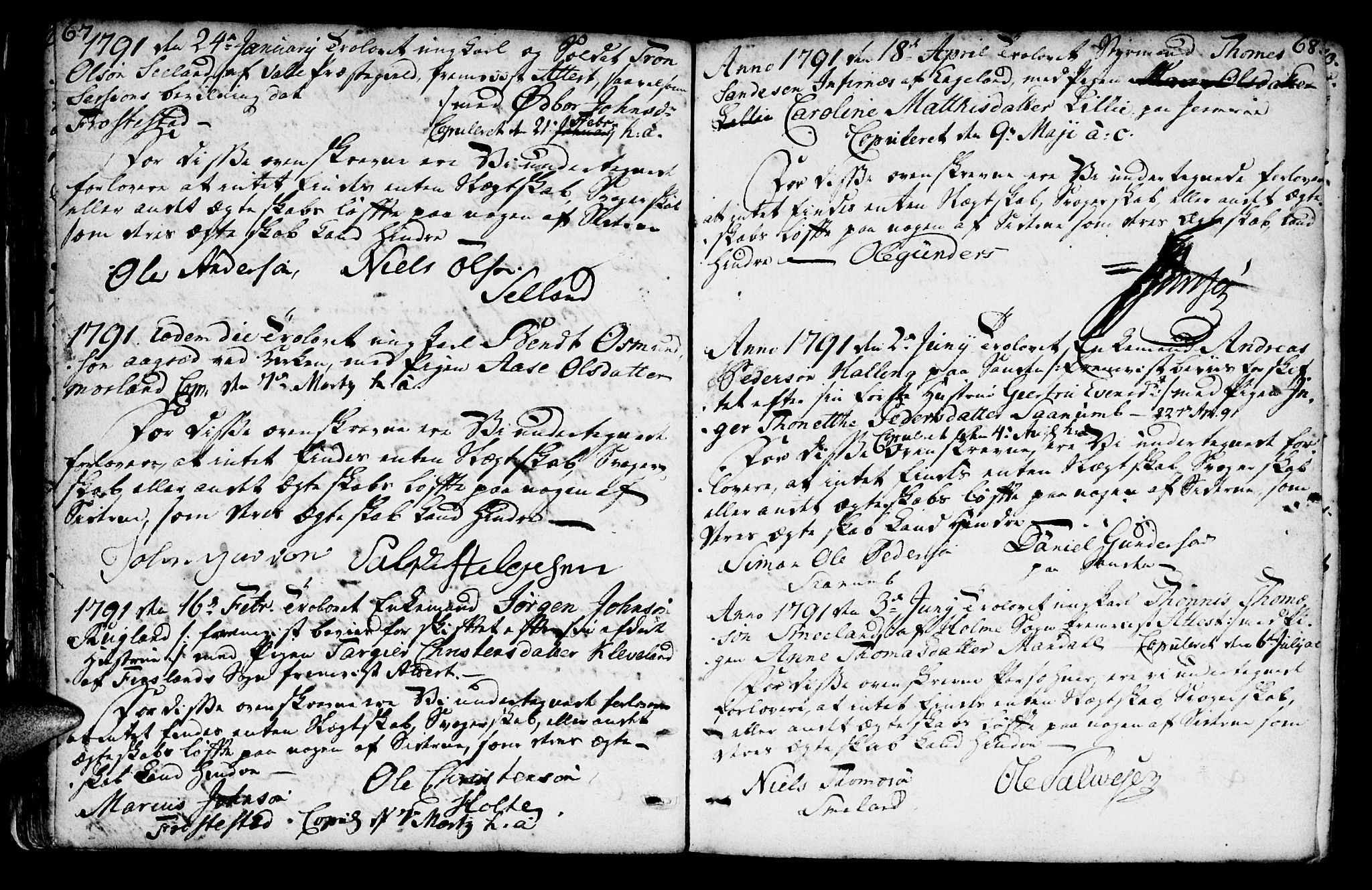 Mandal sokneprestkontor, SAK/1111-0030/F/Fa/Faa/L0007: Parish register (official) no. A 7, 1783-1818, p. 67-68