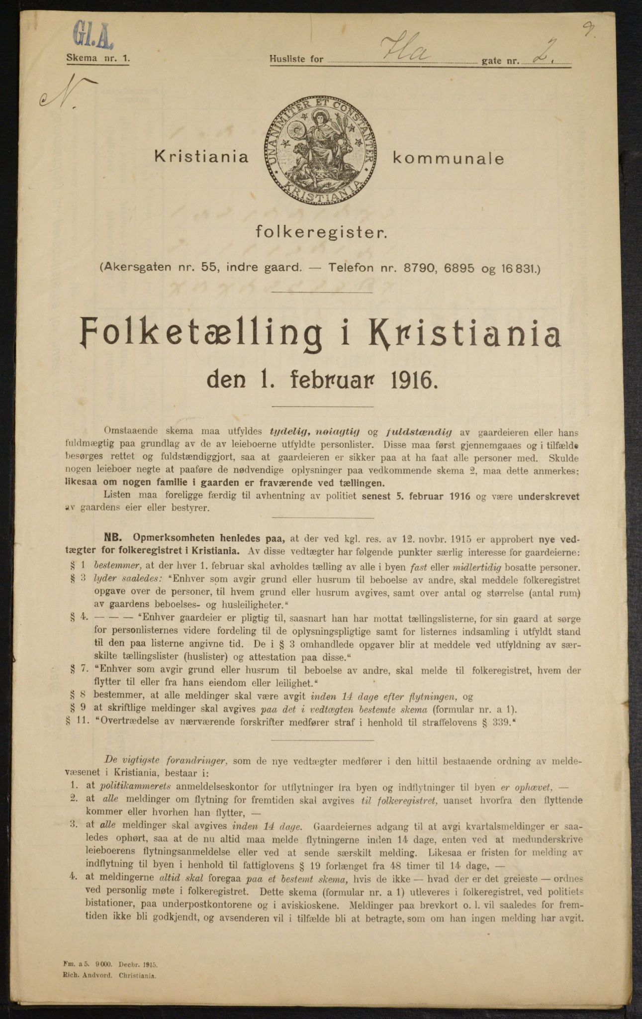 OBA, Municipal Census 1916 for Kristiania, 1916, p. 44093