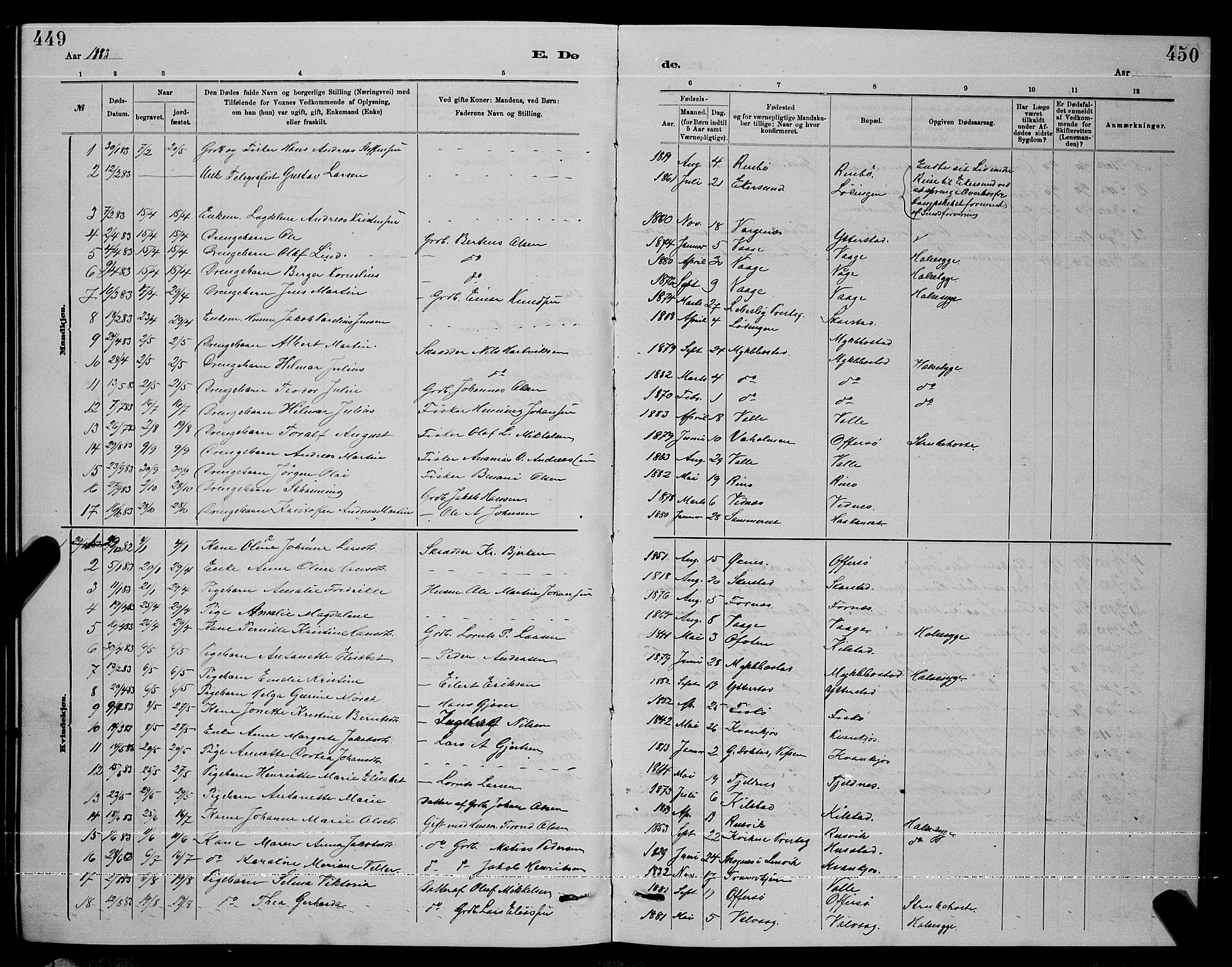 Ministerialprotokoller, klokkerbøker og fødselsregistre - Nordland, AV/SAT-A-1459/872/L1047: Parish register (copy) no. 872C03, 1880-1897, p. 449-450