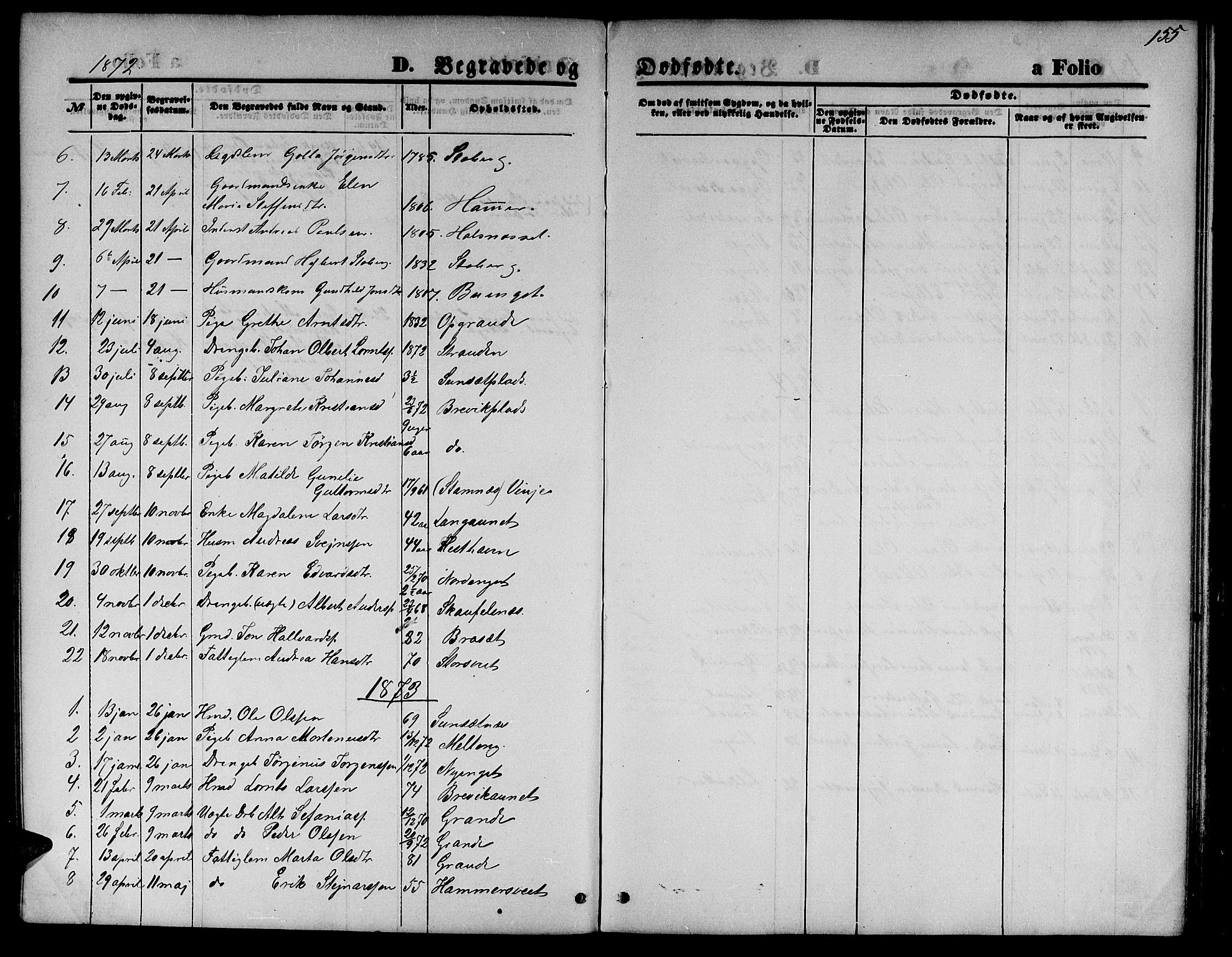 Ministerialprotokoller, klokkerbøker og fødselsregistre - Nord-Trøndelag, AV/SAT-A-1458/733/L0326: Parish register (copy) no. 733C01, 1871-1887, p. 155