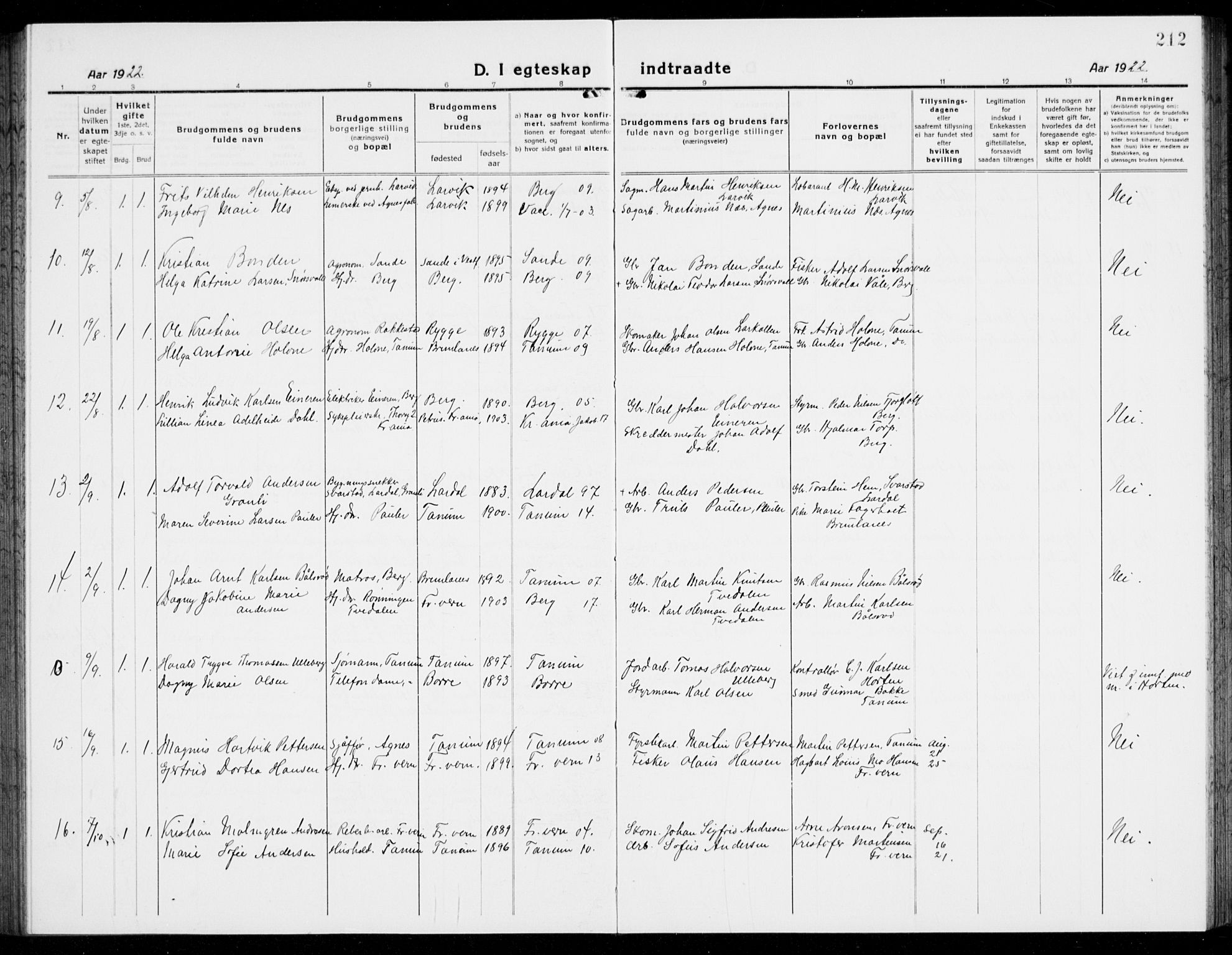 Brunlanes kirkebøker, AV/SAKO-A-342/G/Ga/L0005: Parish register (copy) no. I 5, 1918-1941, p. 212