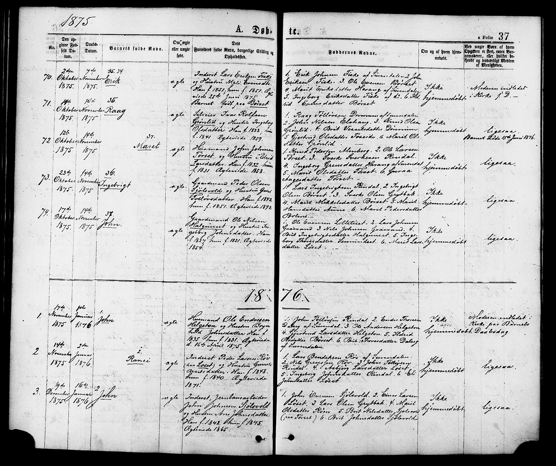 Ministerialprotokoller, klokkerbøker og fødselsregistre - Møre og Romsdal, AV/SAT-A-1454/598/L1068: Parish register (official) no. 598A02, 1872-1881, p. 37