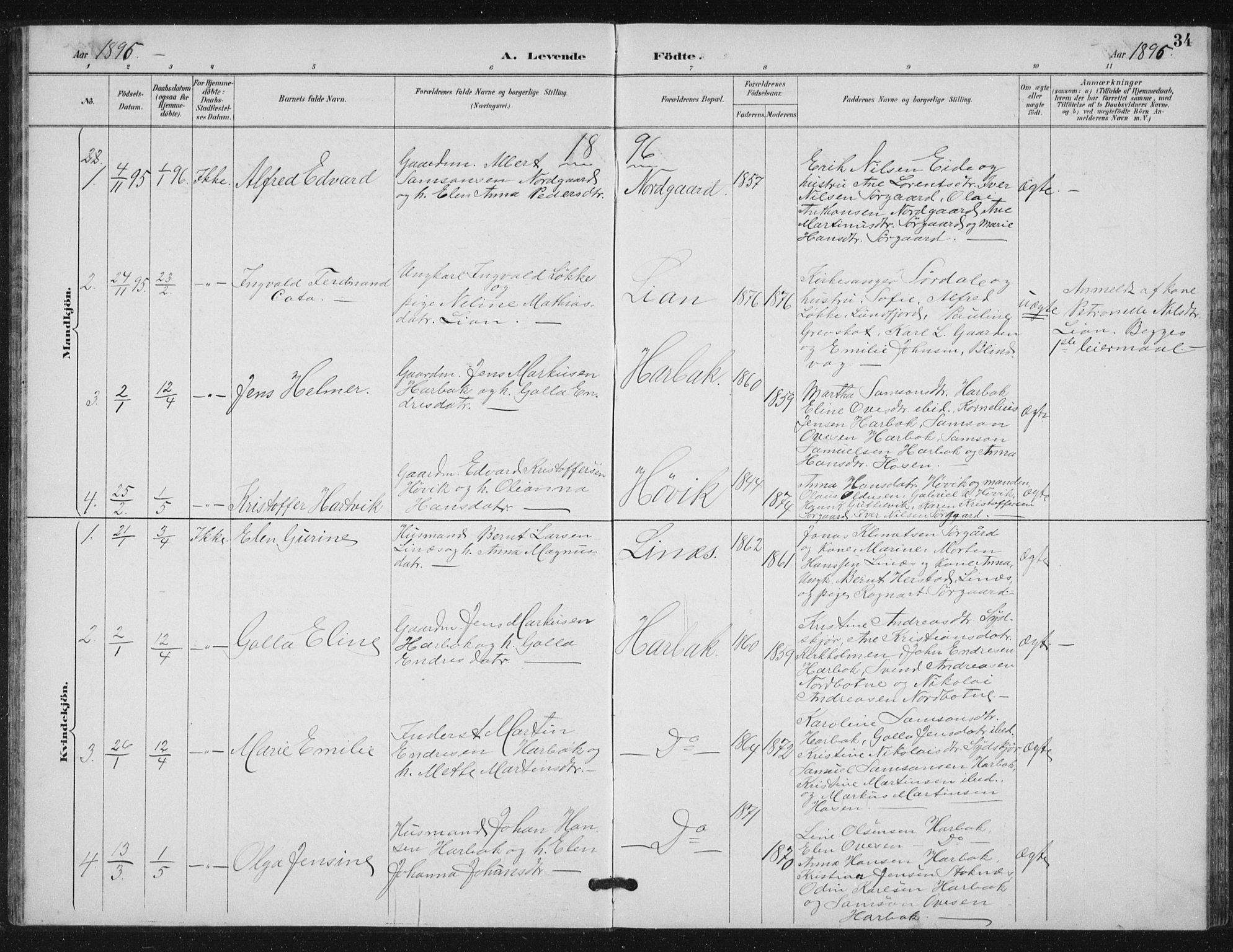 Ministerialprotokoller, klokkerbøker og fødselsregistre - Sør-Trøndelag, AV/SAT-A-1456/656/L0698: Parish register (copy) no. 656C04, 1890-1904, p. 34