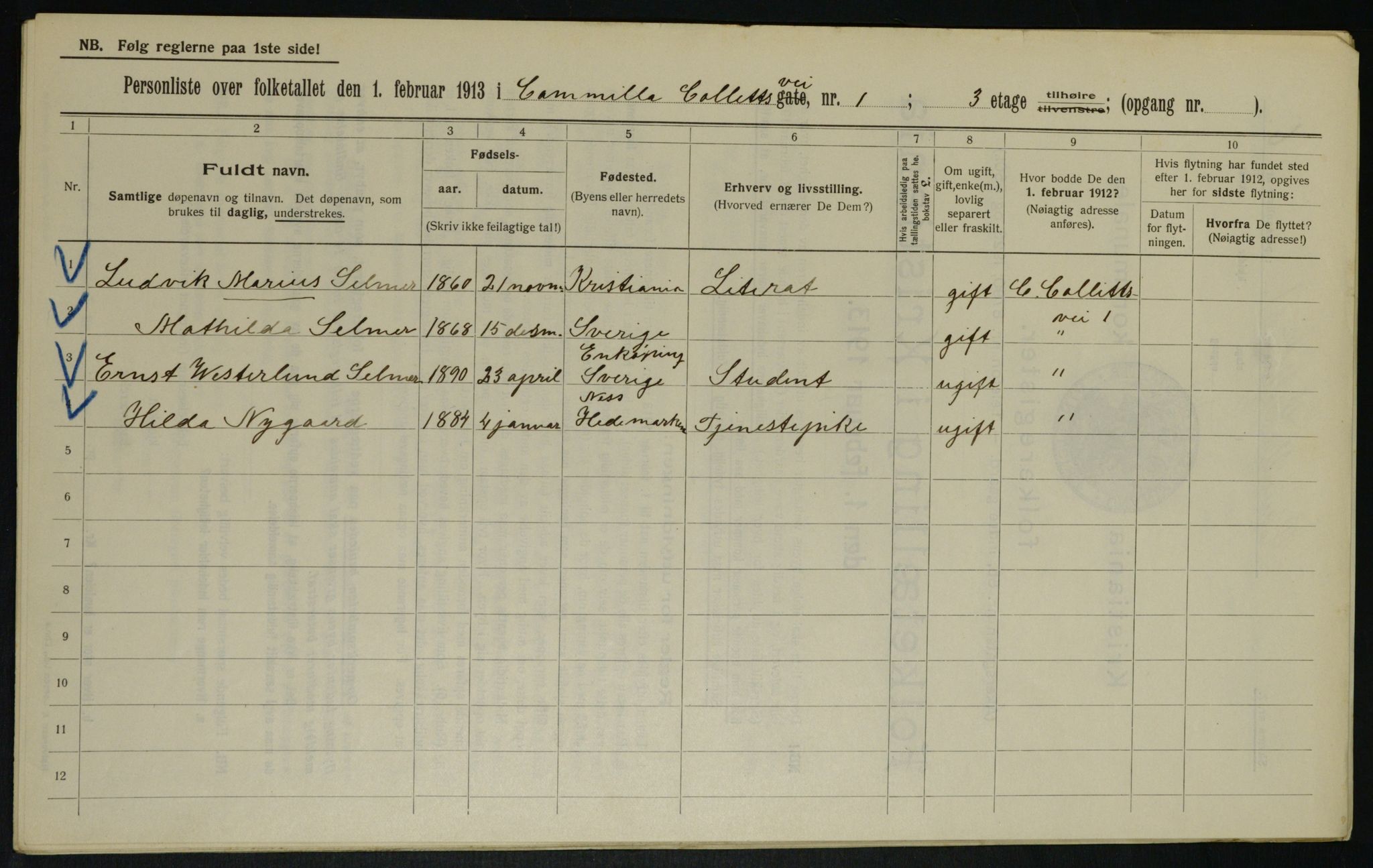 OBA, Municipal Census 1913 for Kristiania, 1913, p. 11587