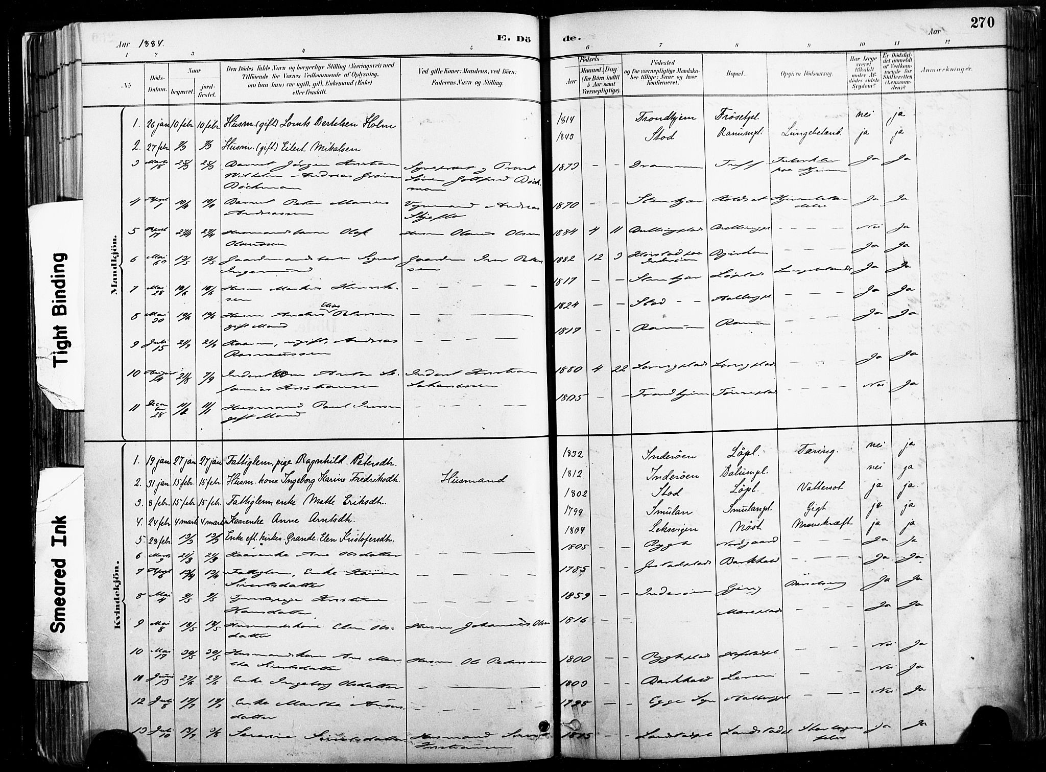 Ministerialprotokoller, klokkerbøker og fødselsregistre - Nord-Trøndelag, SAT/A-1458/735/L0351: Parish register (official) no. 735A10, 1884-1908, p. 270