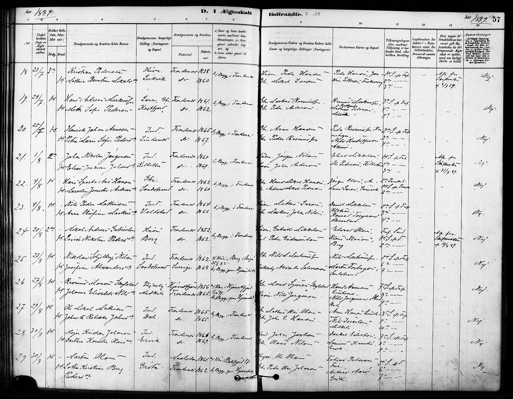 Trondenes sokneprestkontor, SATØ/S-1319/H/Ha/L0015kirke: Parish register (official) no. 15, 1878-1889, p. 57