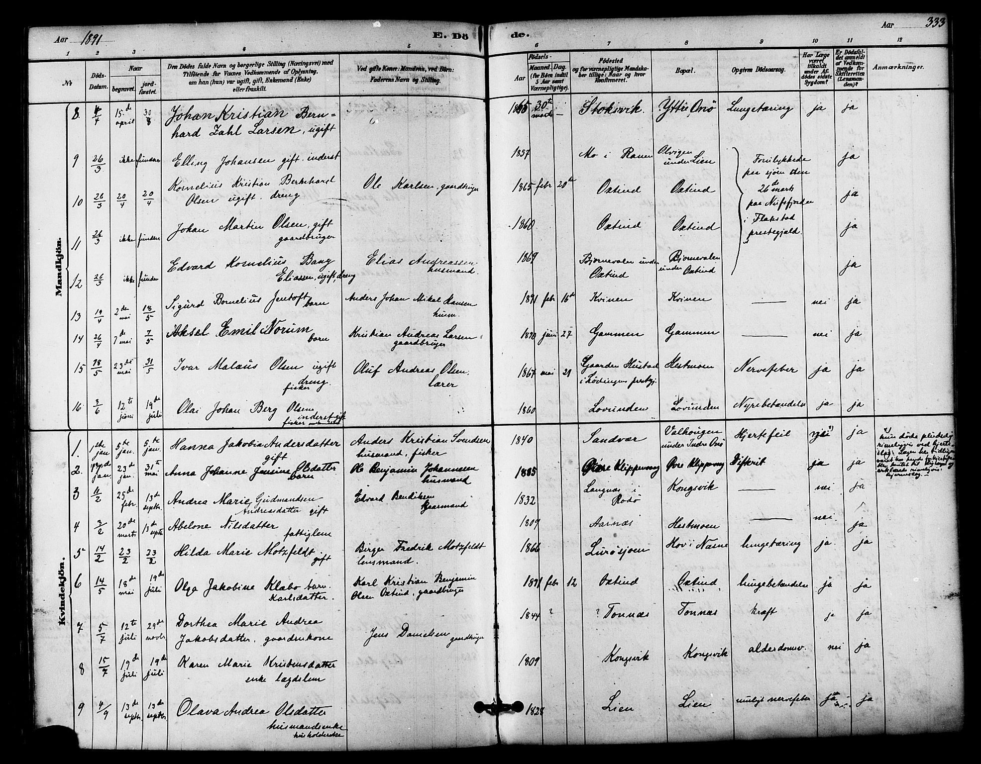 Ministerialprotokoller, klokkerbøker og fødselsregistre - Nordland, AV/SAT-A-1459/839/L0568: Parish register (official) no. 839A05, 1880-1902, p. 333