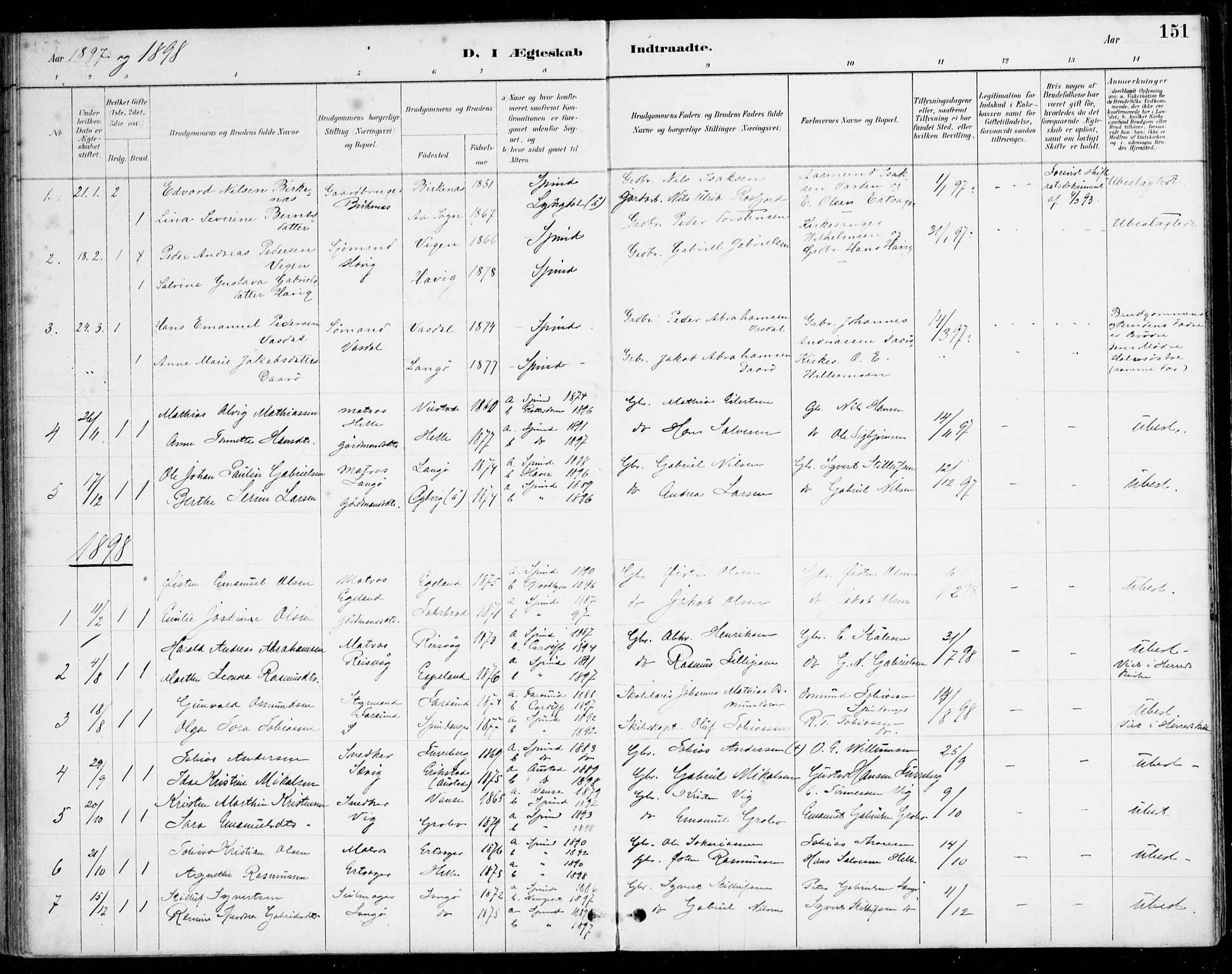 Herad sokneprestkontor, AV/SAK-1111-0018/F/Fa/Fab/L0005: Parish register (official) no. A 5, 1886-1913, p. 151