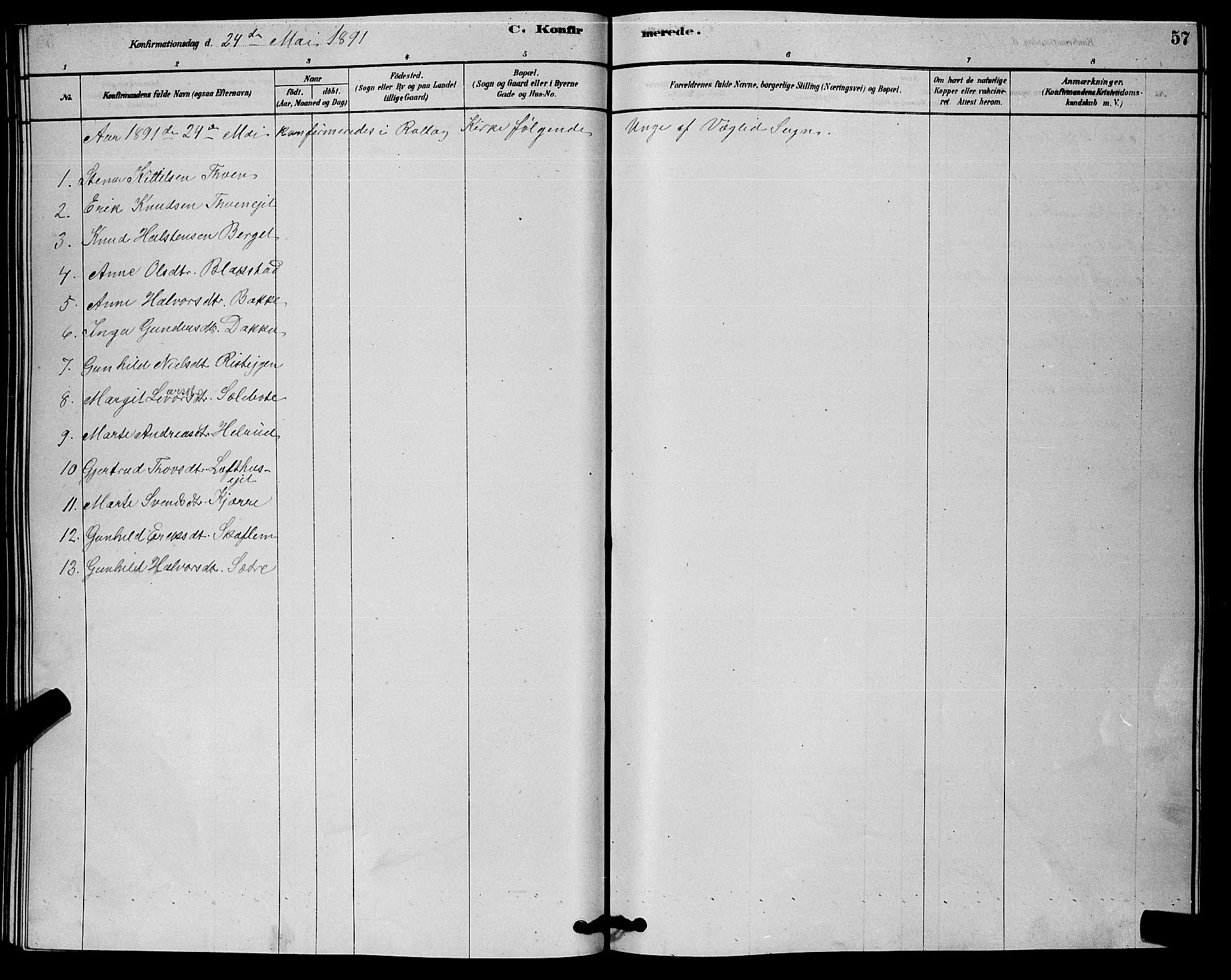 Rollag kirkebøker, SAKO/A-240/G/Gb/L0002: Parish register (copy) no. II 2, 1878-1898, p. 57